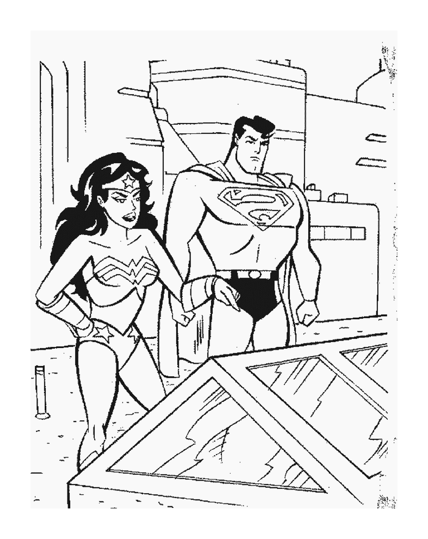 coloriage Superman et Wonderman