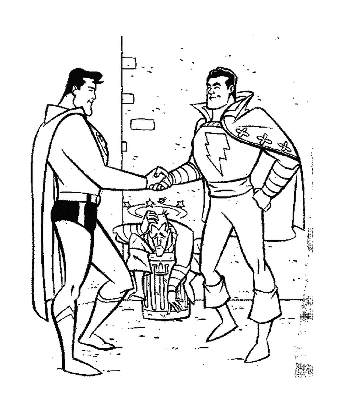 coloriage Superman serre la main de Flash