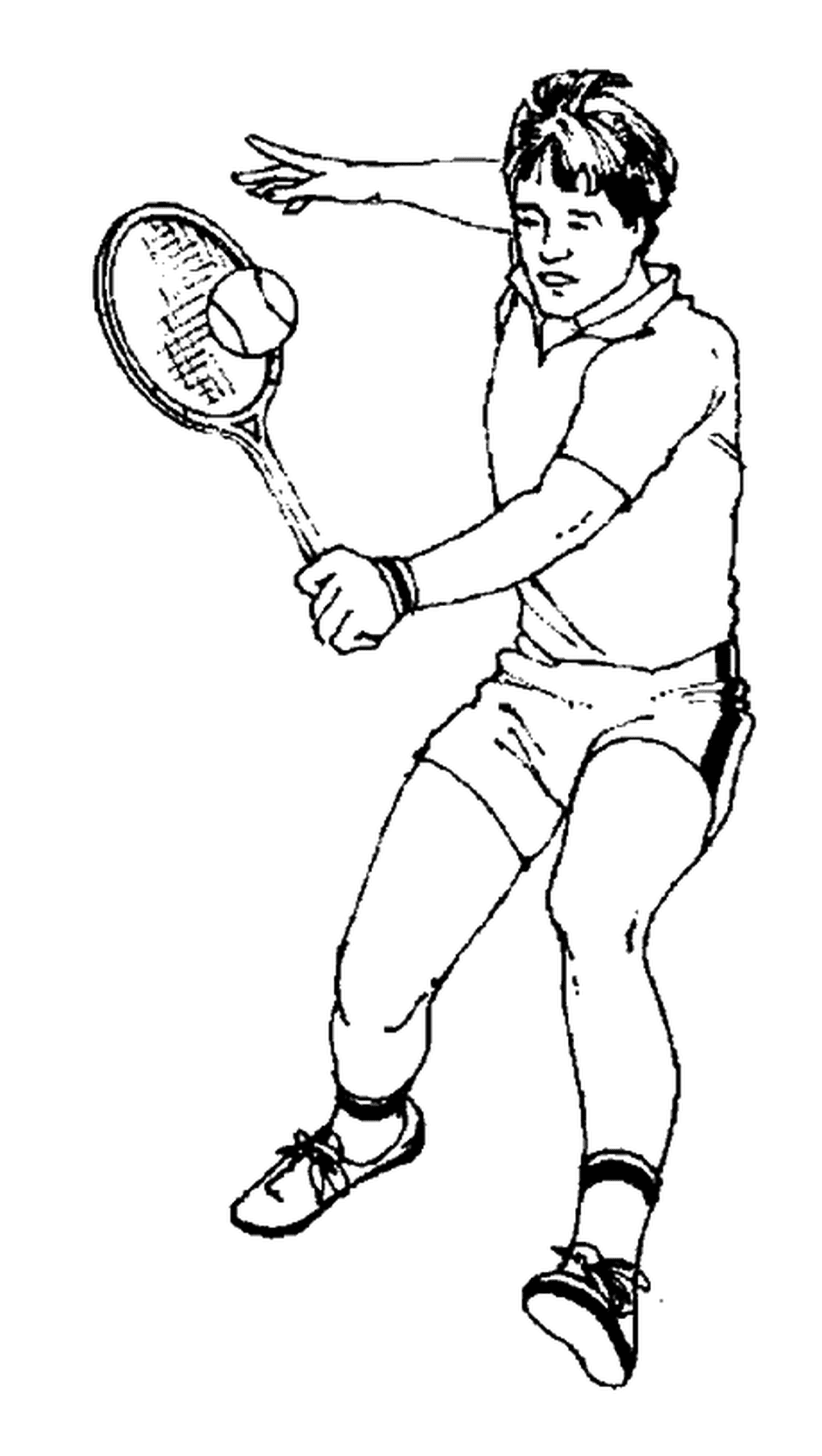coloriage il renvoie la balle de tennis avec sa raquette
