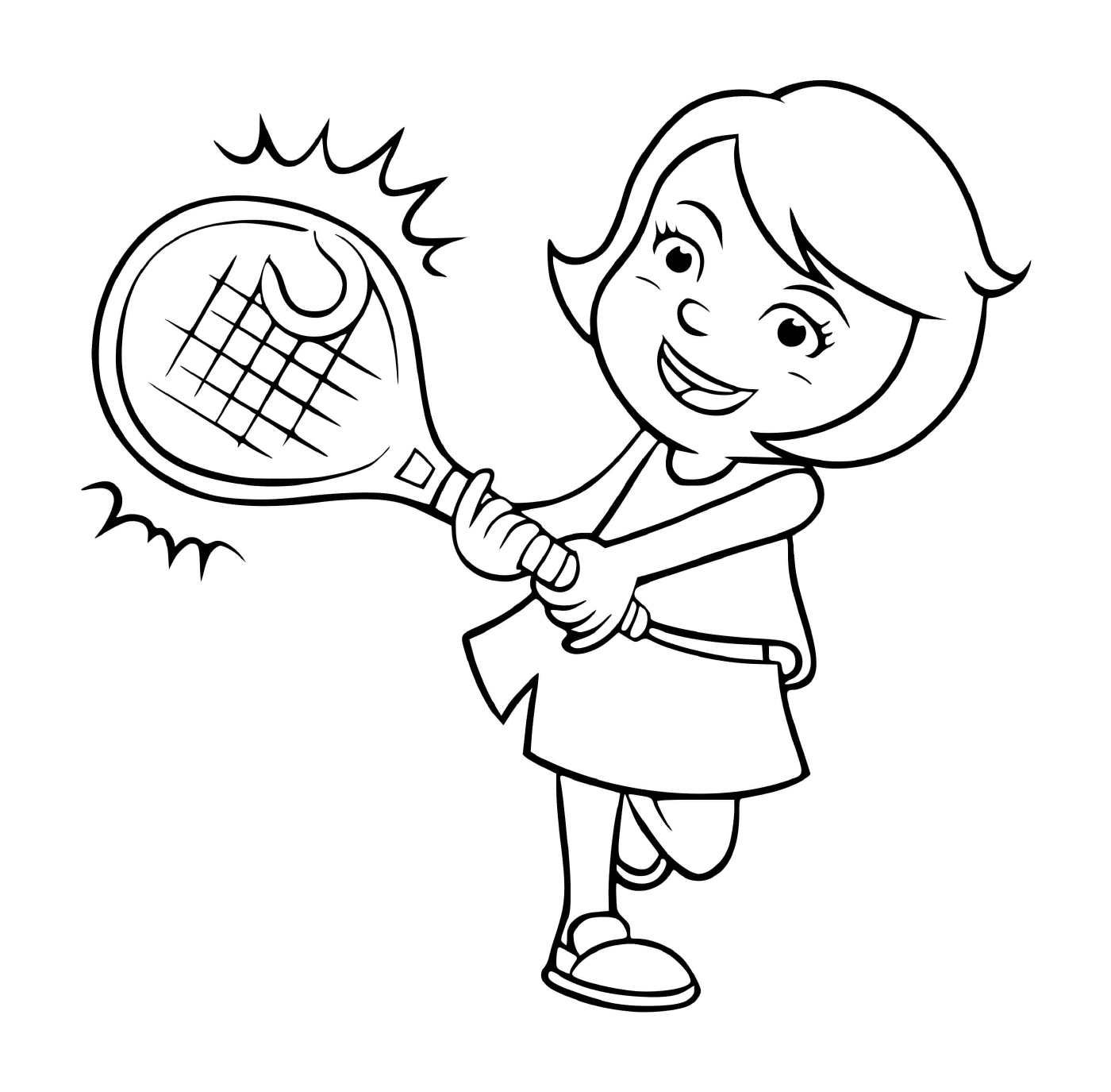 coloriage une fille joue au tennis