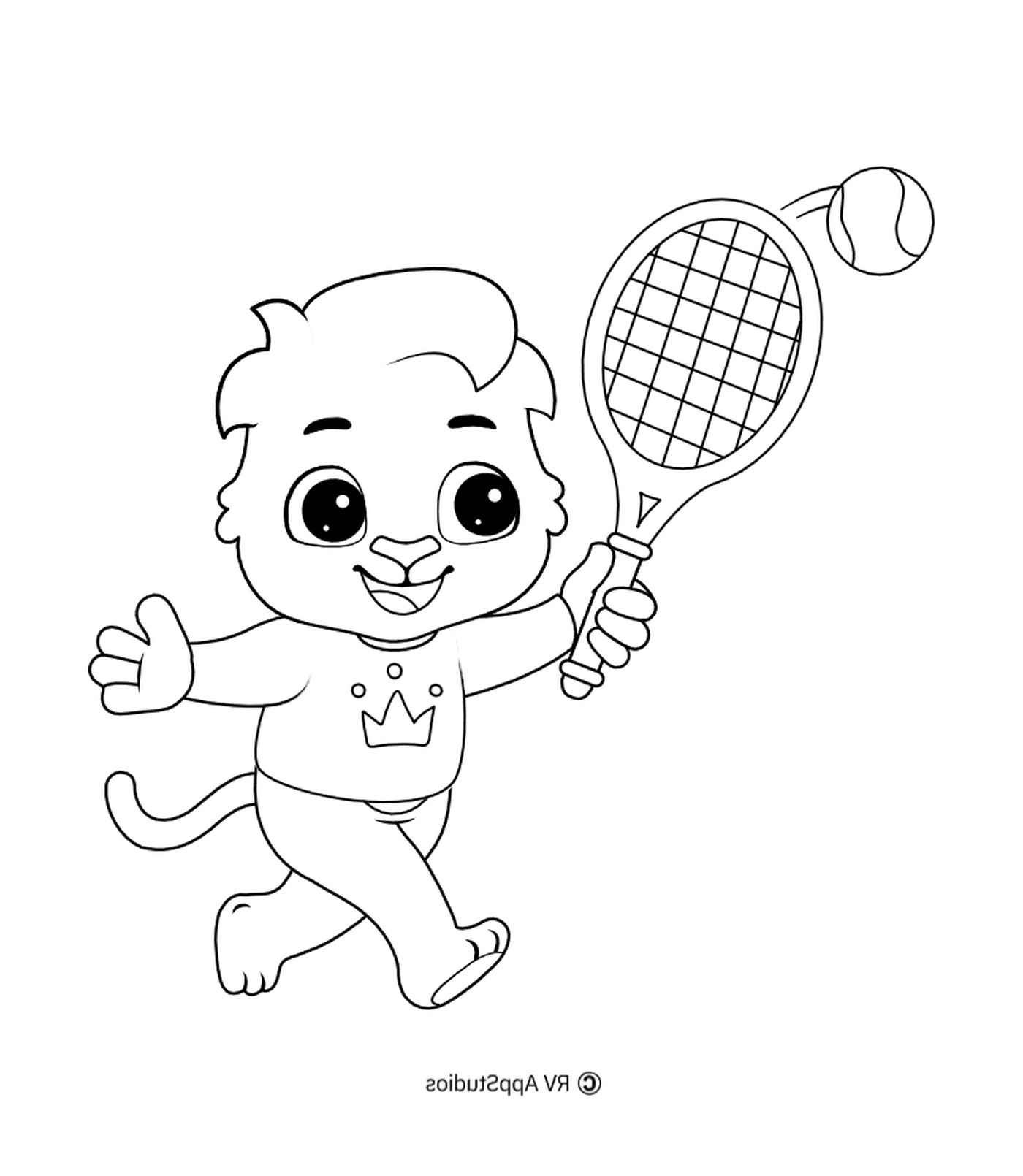 coloriage enfant joueur de tennis