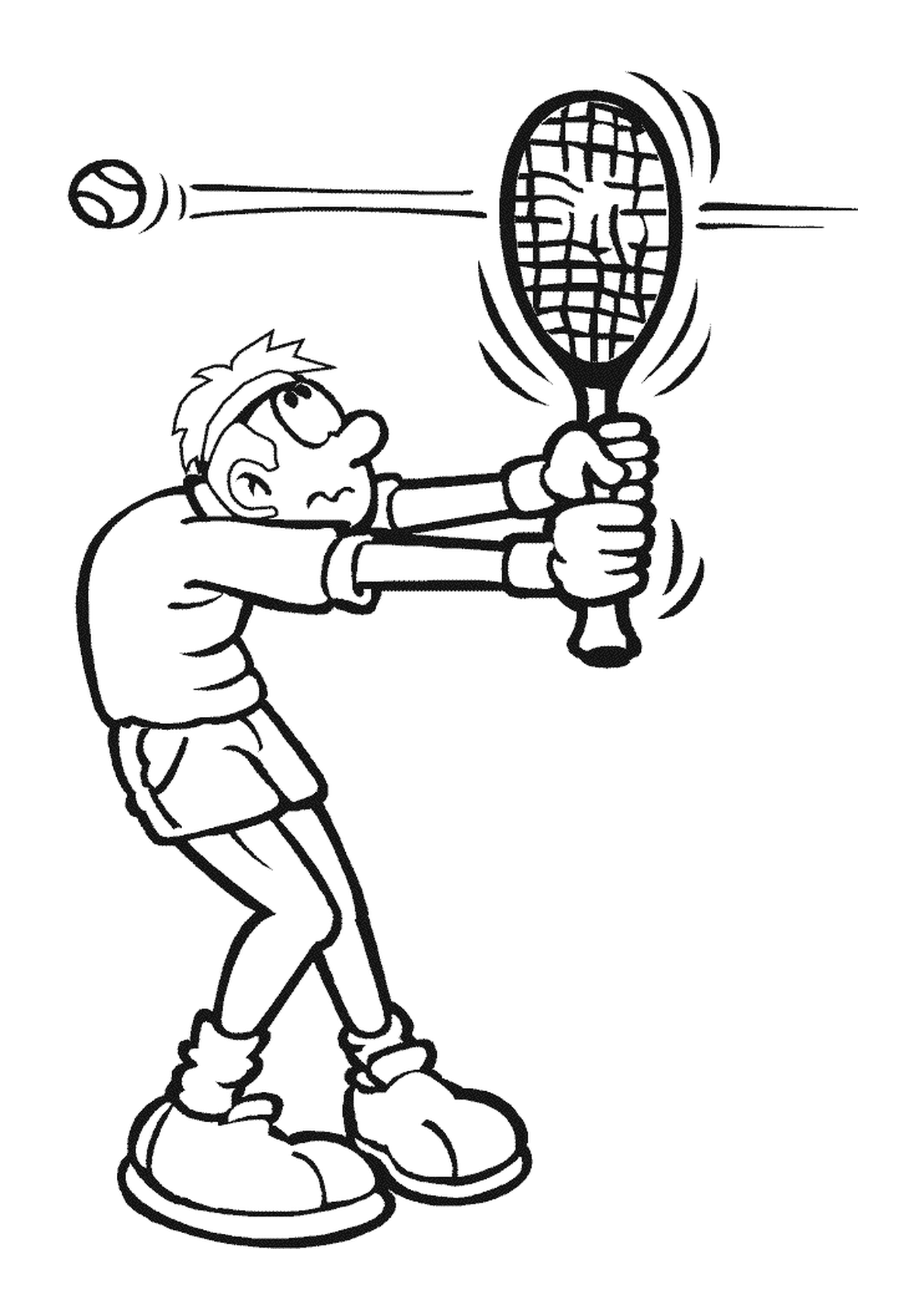 coloriage la balle tennis transperce la raquette du joueur