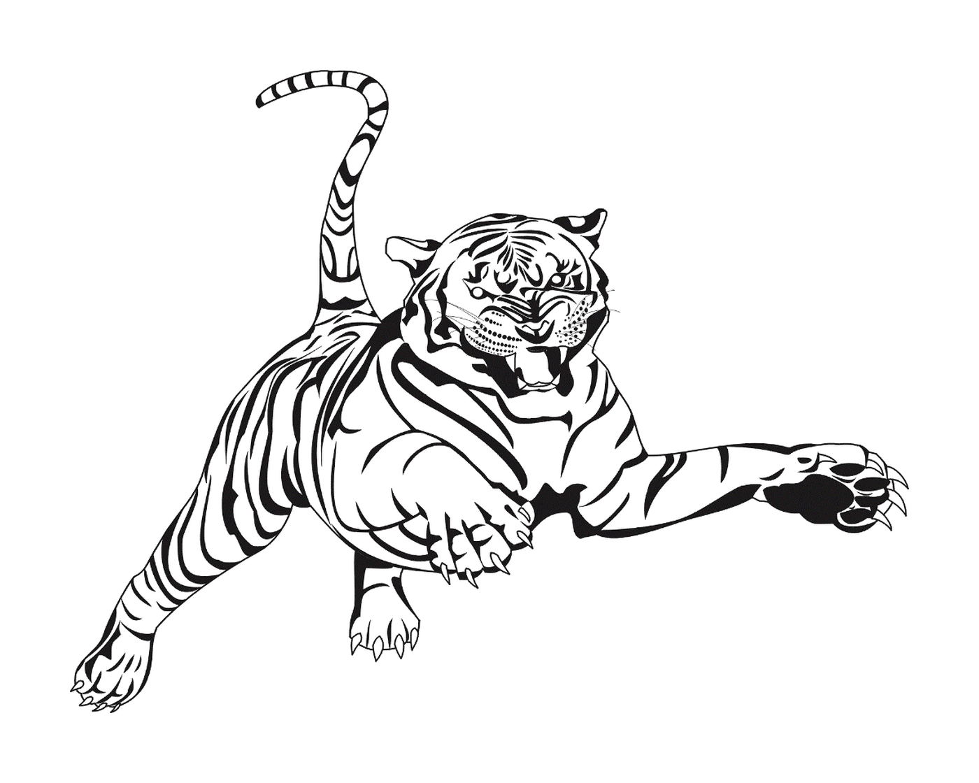 coloriage tigre en plein saut