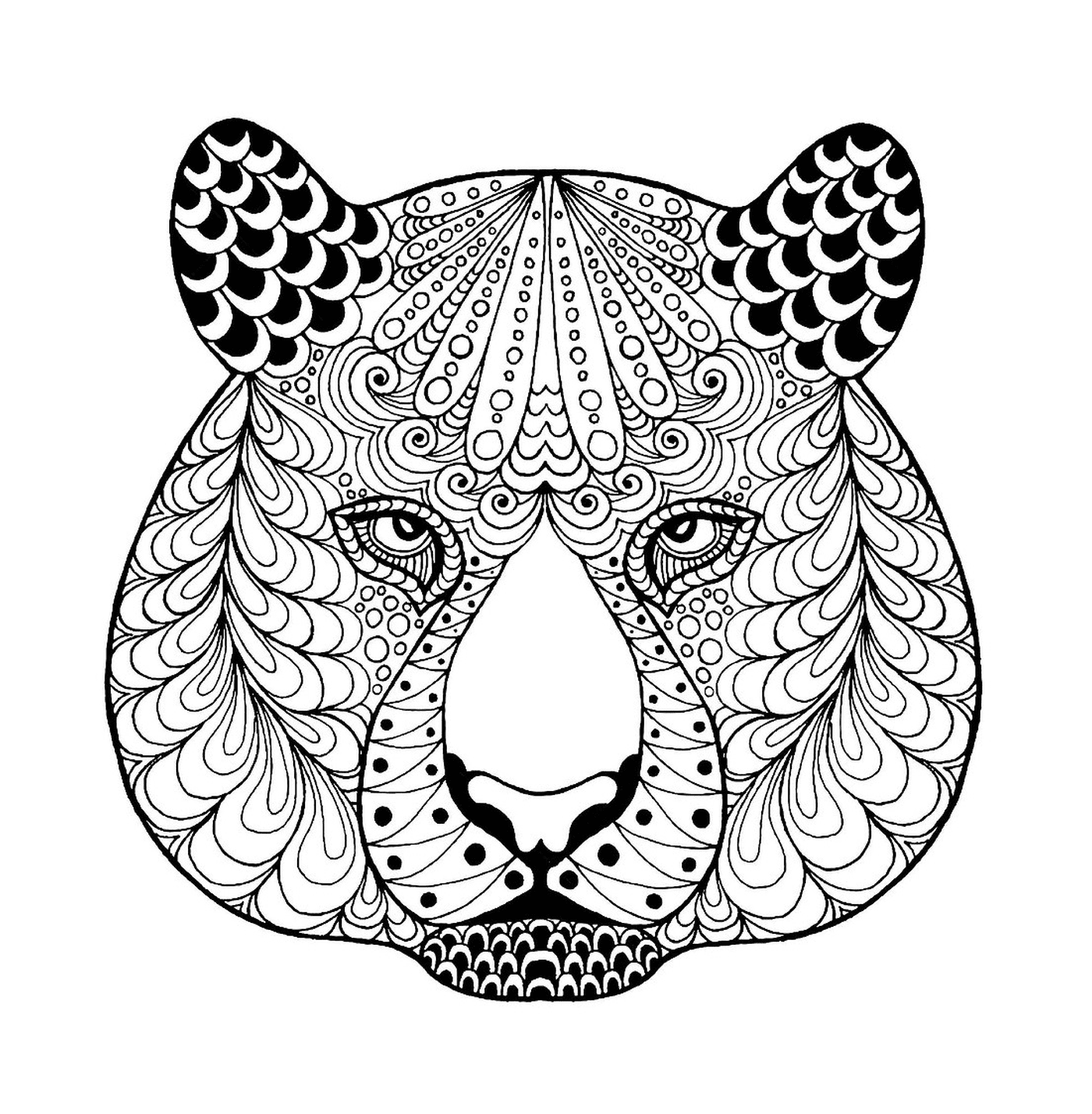 coloriage tete de tigre zentangle avec motifs