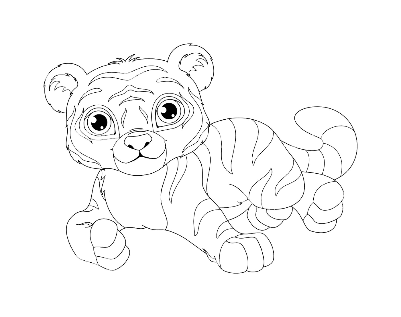coloriage tigre kawaii mignon avec de superbe yeux