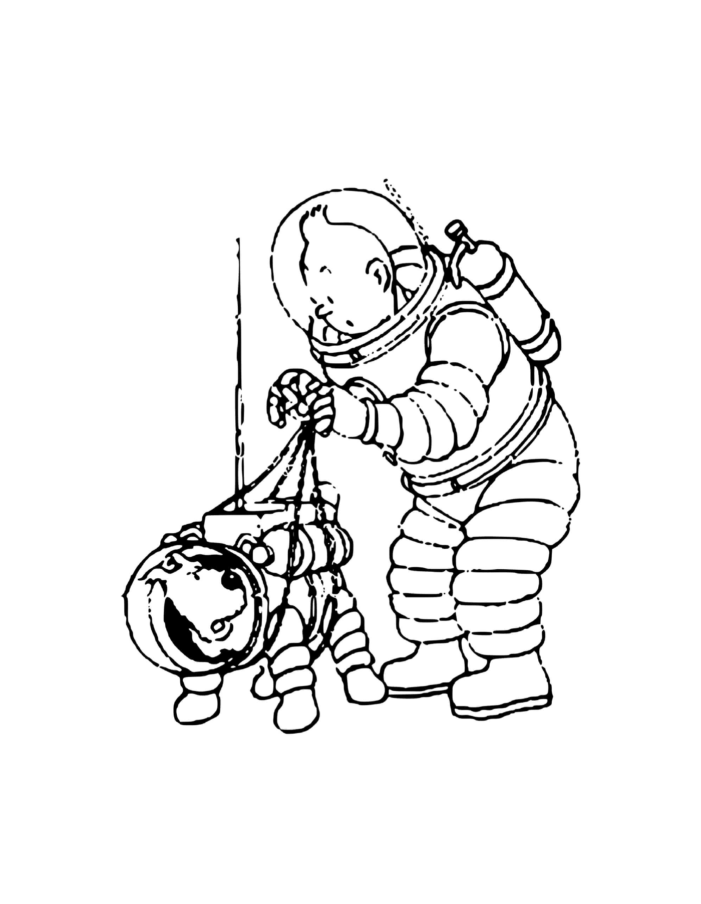 coloriage tintin et milou des astronautes