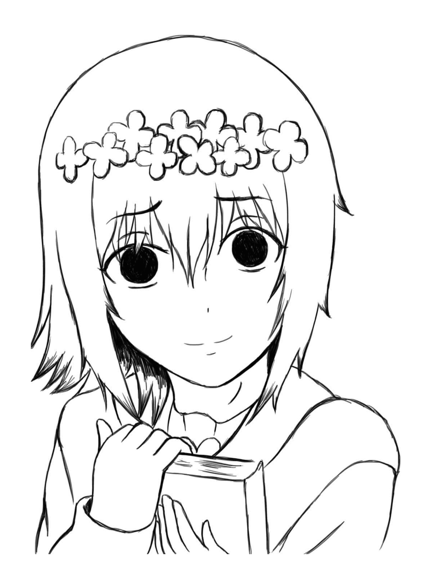 coloriage petit fille avec un livre hinami fueguchi
