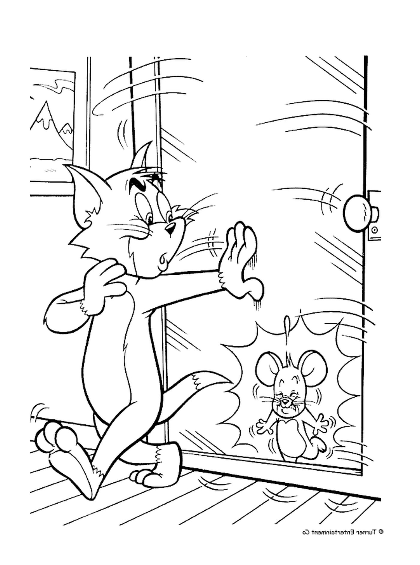 coloriage Tom ferme la porte au nez de Jerry