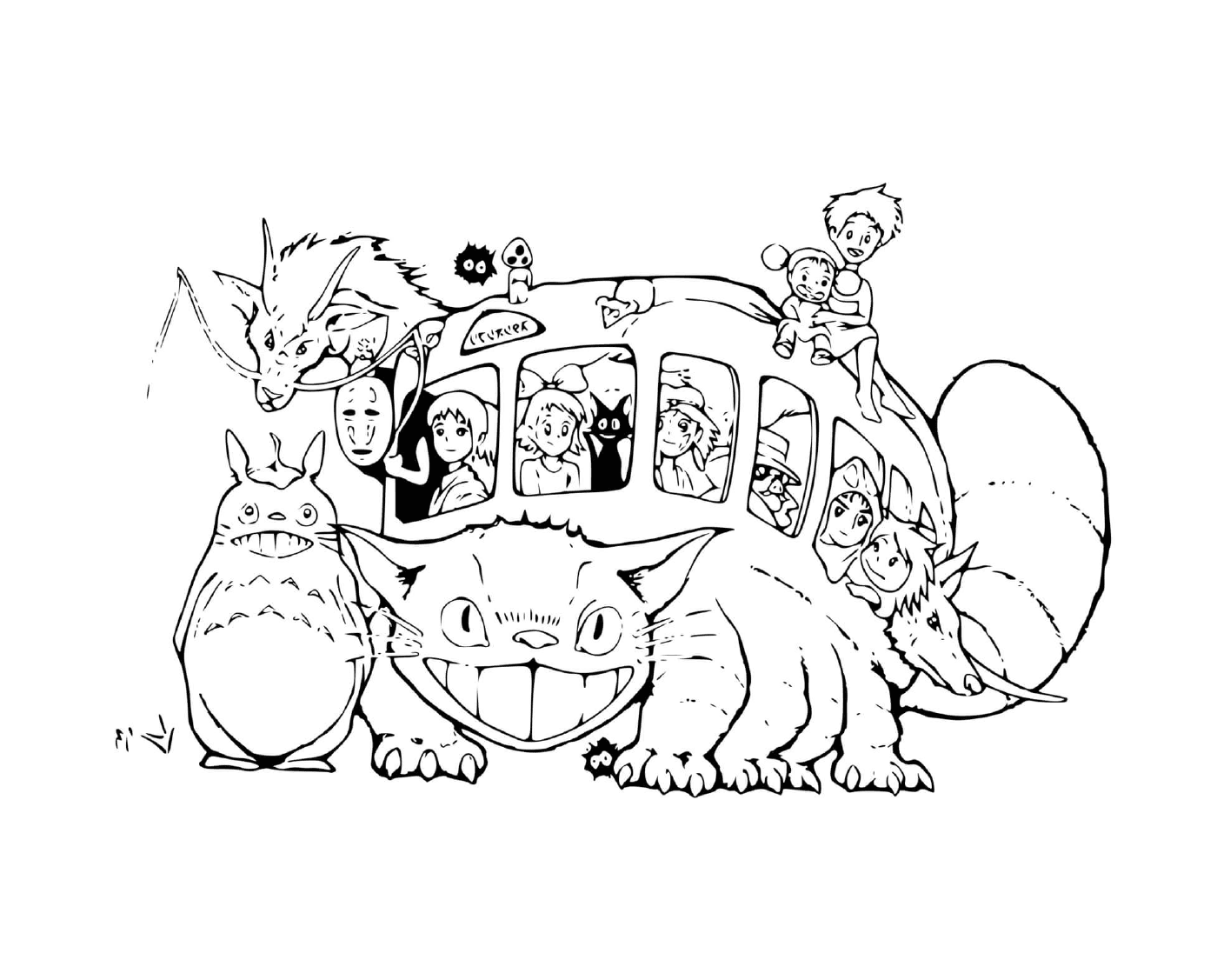coloriage Totoro avec Chat Bus by Studio Ghiblis