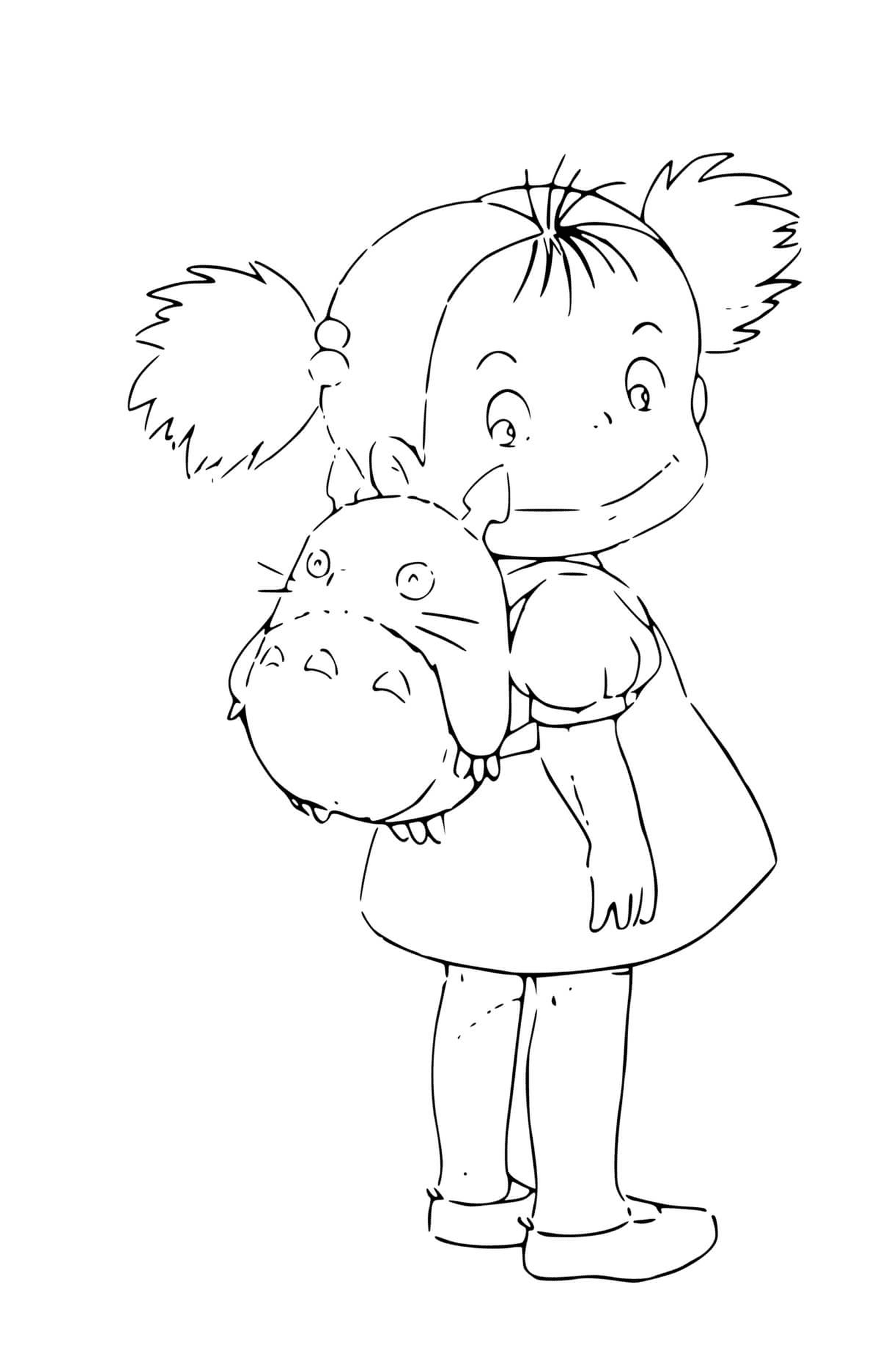 coloriage Mei Kusakabe avec son sac a dos Totoro