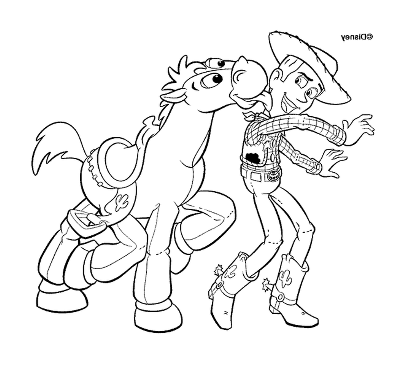 coloriage le cow boy Woody et son cheval