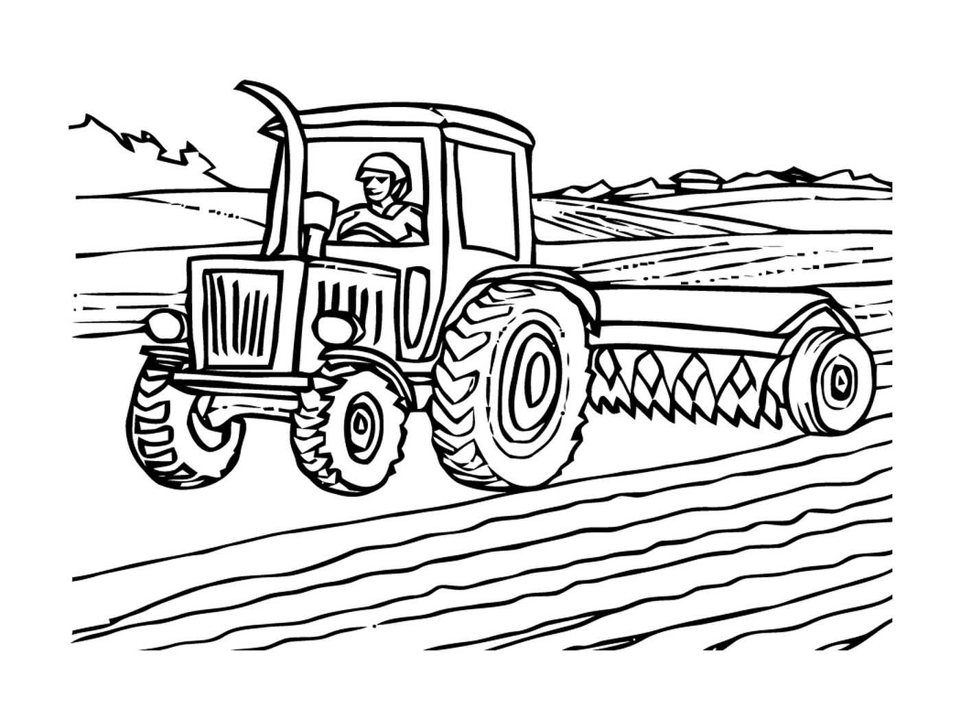 coloriage fermier tracteur en action