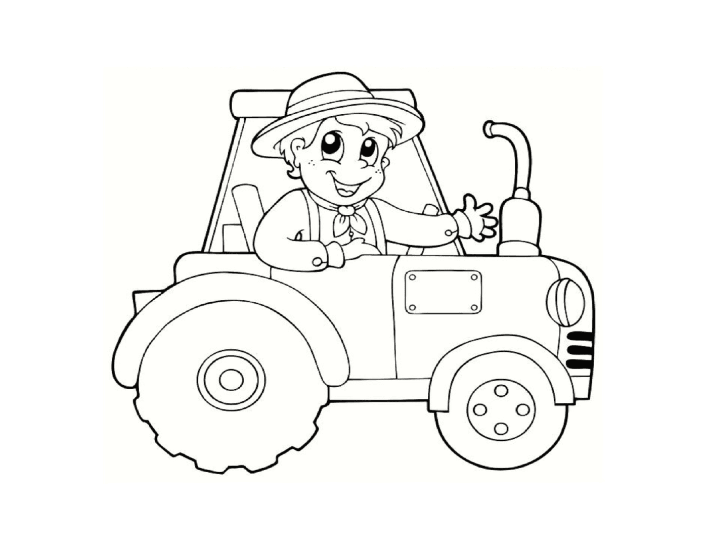 un fermier heureux sur son tracteur