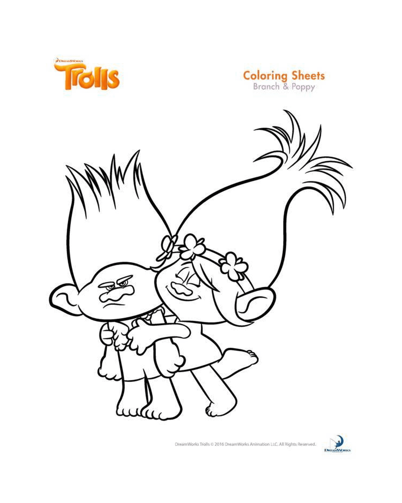 coloriage branch and poppy trolls