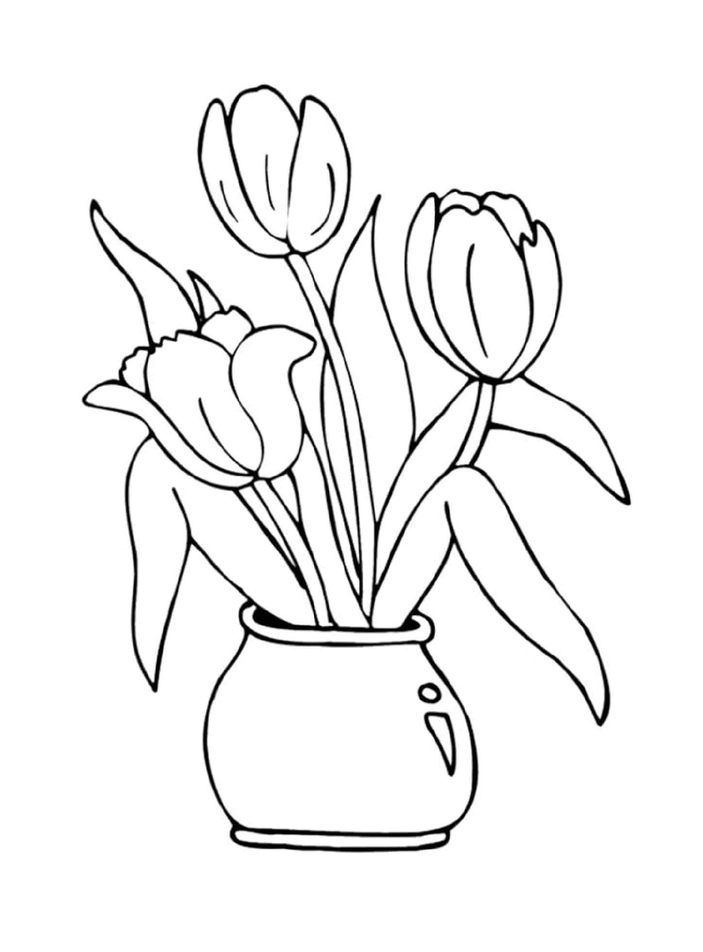 coloriage tulipe dans un vase