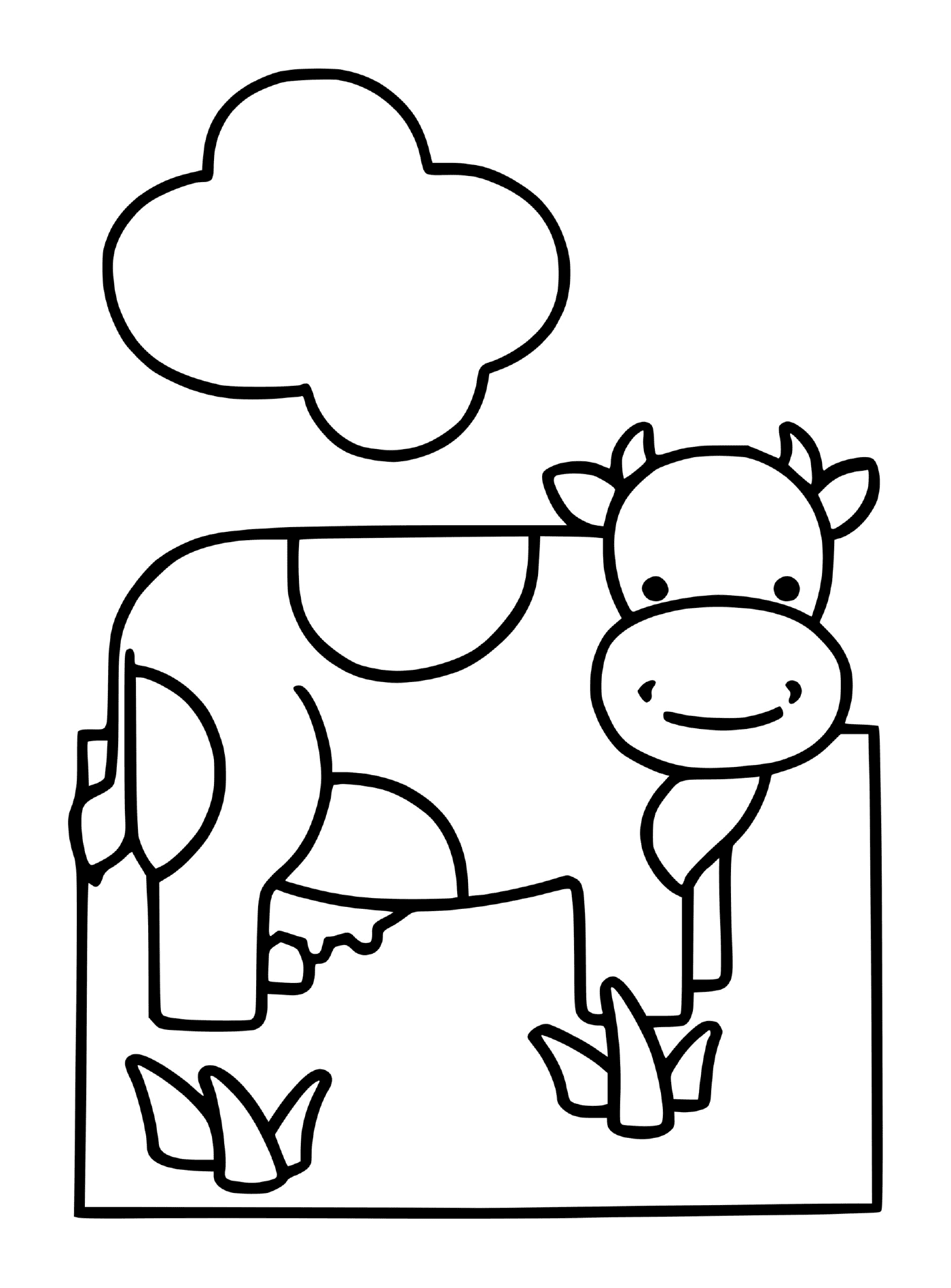 coloriage vache dans la ferme avec un nuage