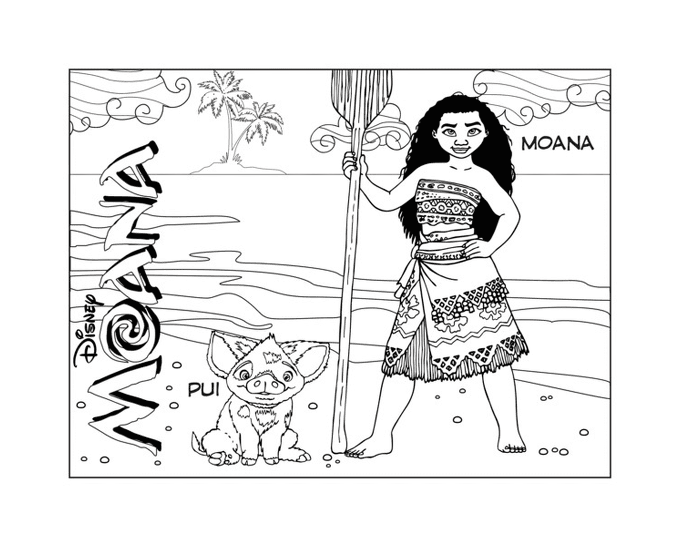 coloriage princesse vaiana moana Waialiki et Pui Pig