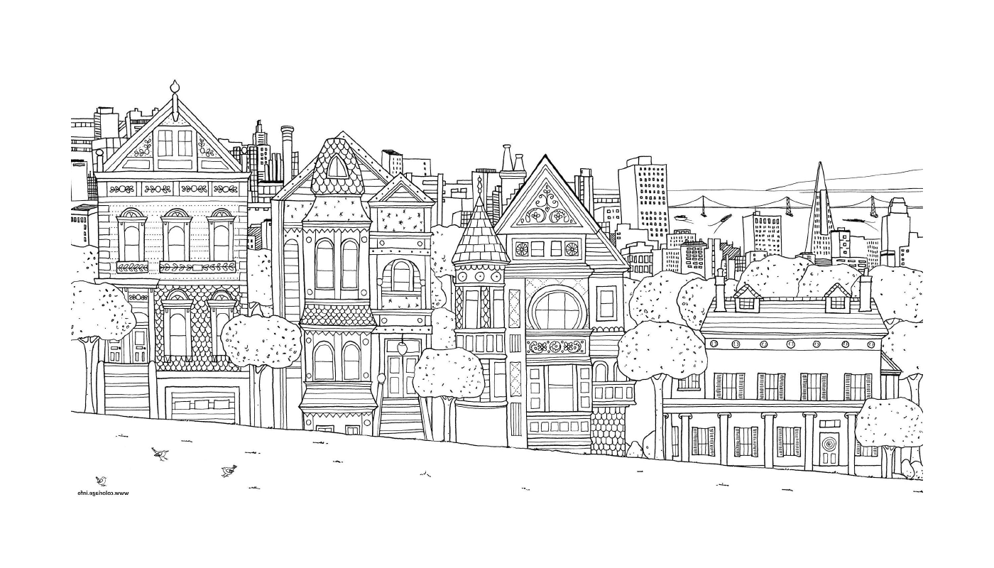 coloriage ville maison appartements paysage