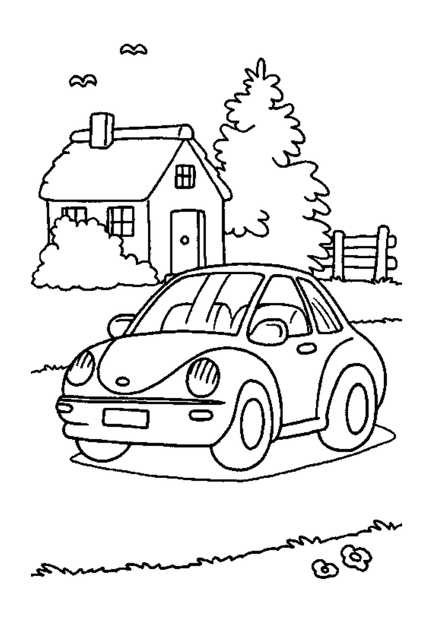 coloriage voiture devant une maison