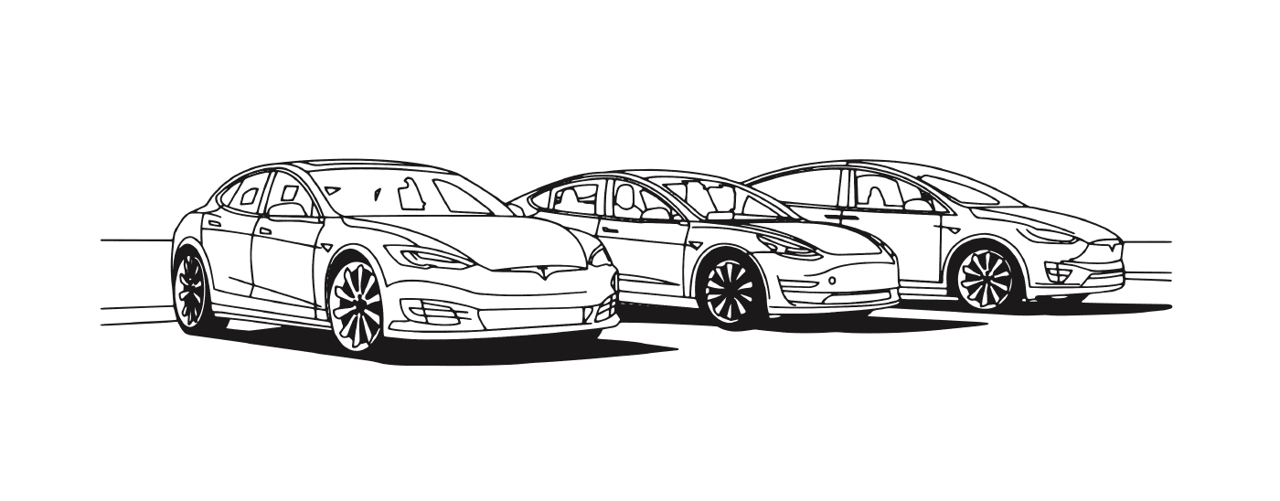 coloriage les trois vehicules Tesla