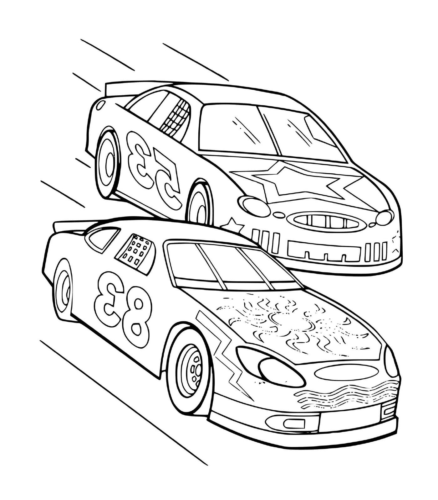 coloriage deux voitures de course lors de circuit automobile