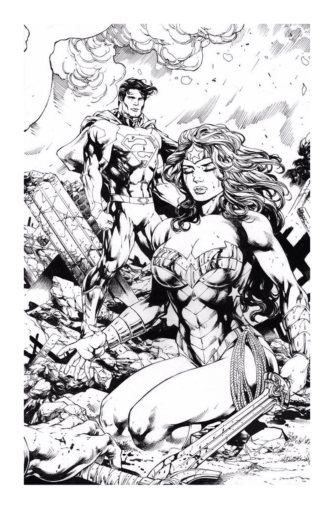 coloriage wonder woman and superman by_miltonwiller