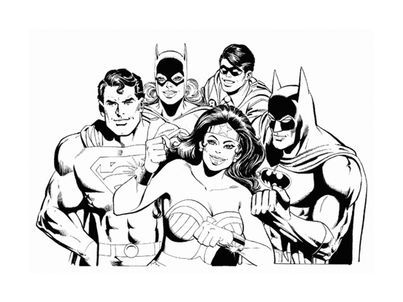 coloriage wonder woman et ses amis batman superman robin catwoman dc comics