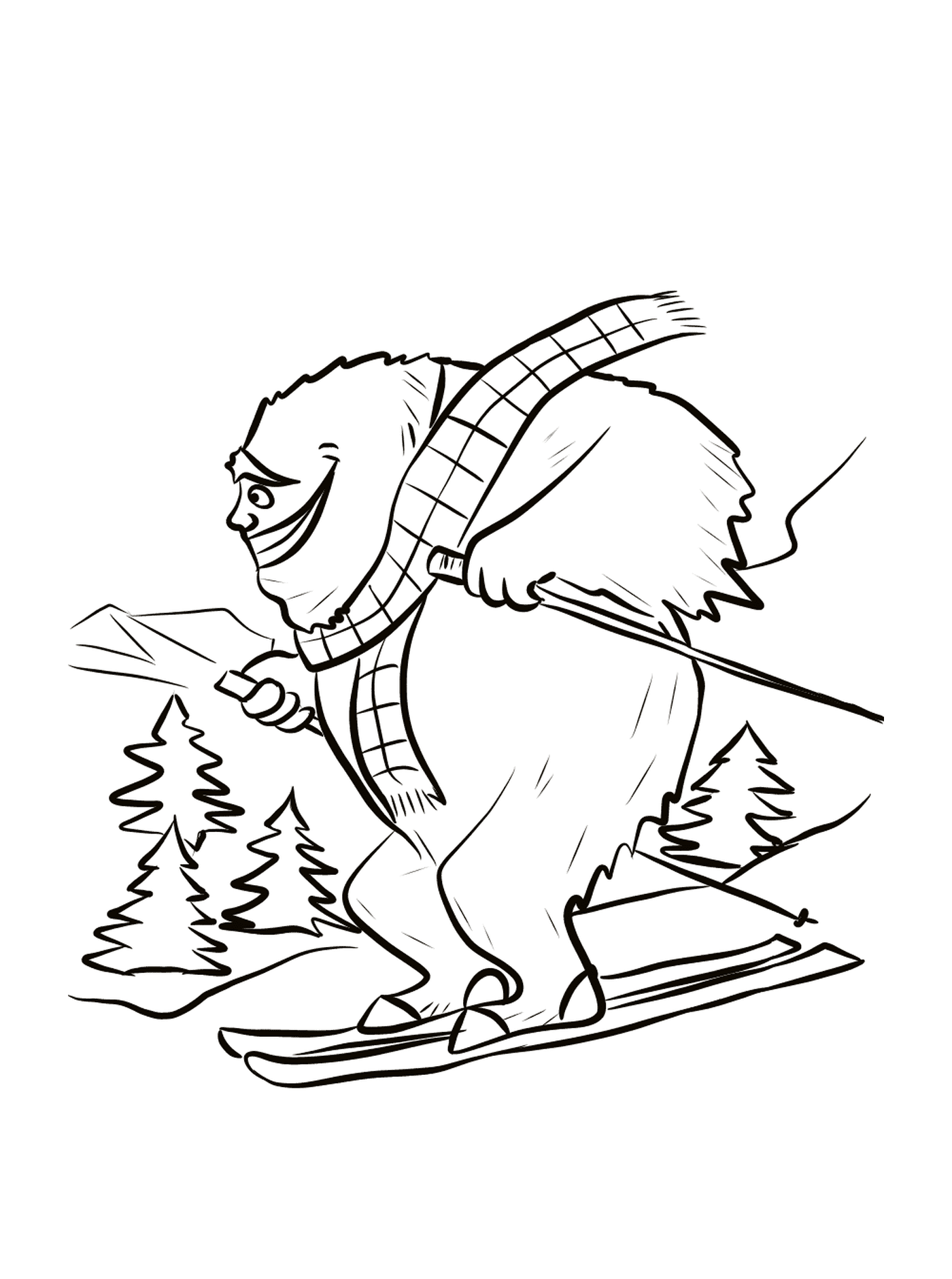 coloriage yeti fait du ski