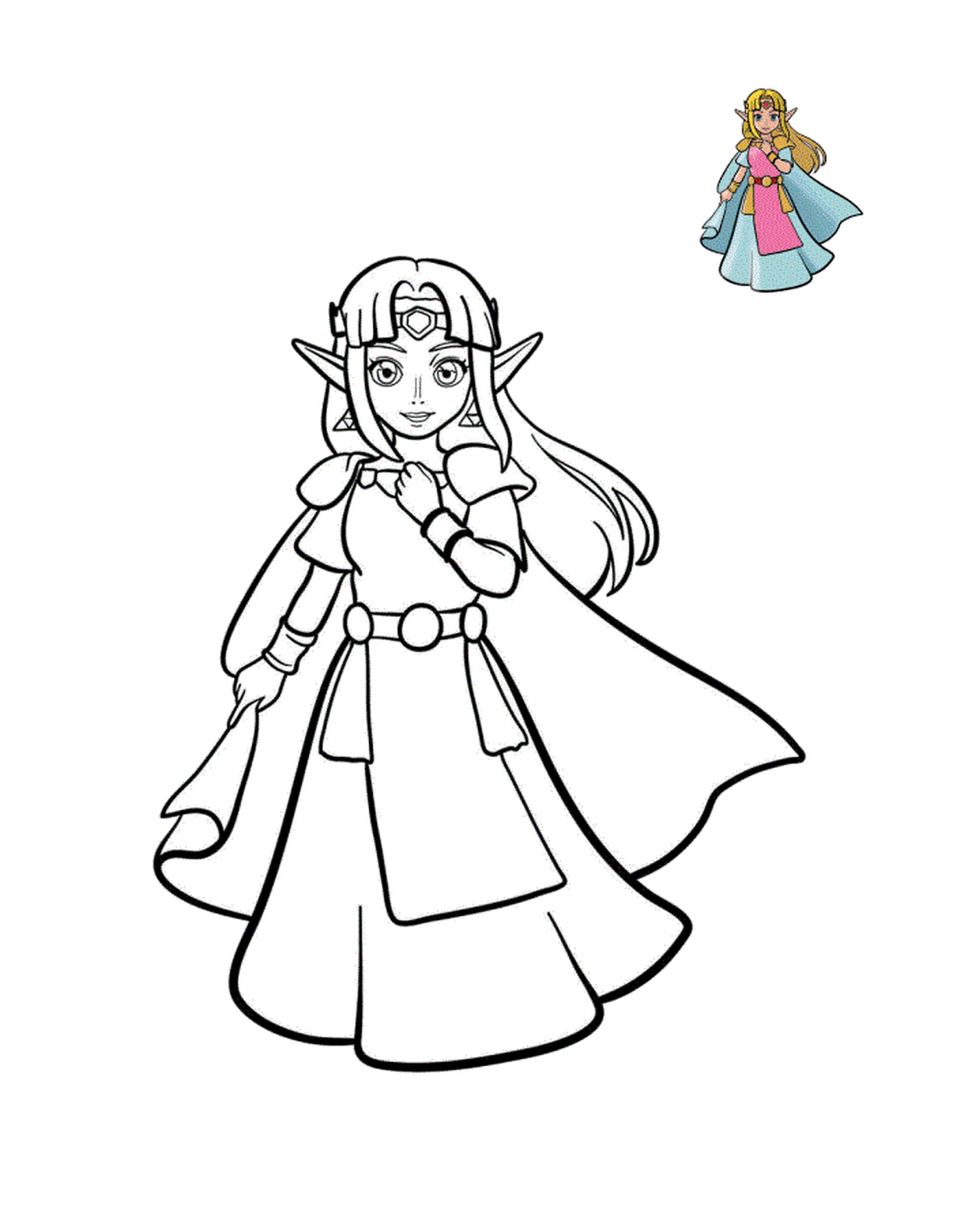 princesse zelda avec diamant et robe bleu rose