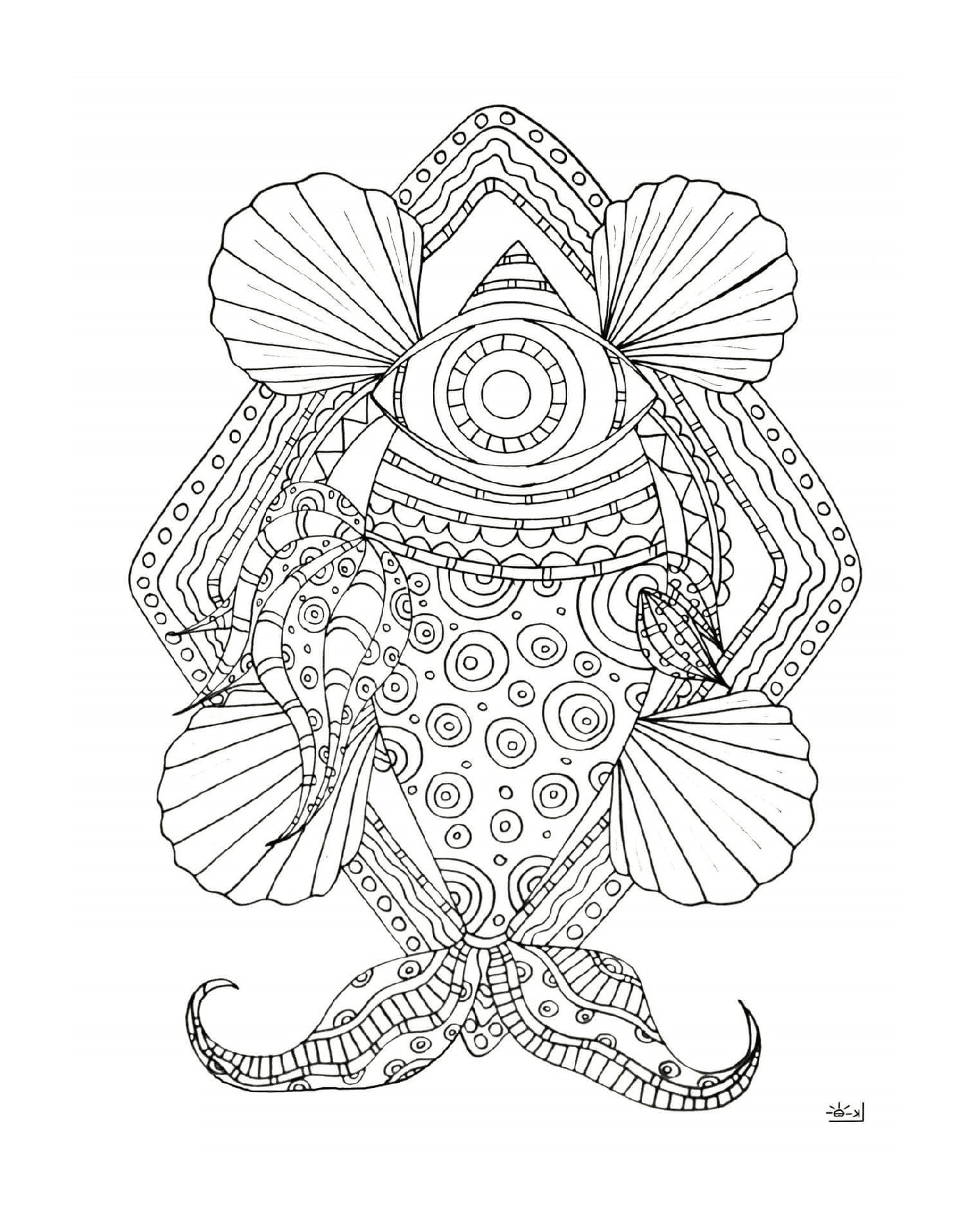 coloriage fish with tribal pattern adulte