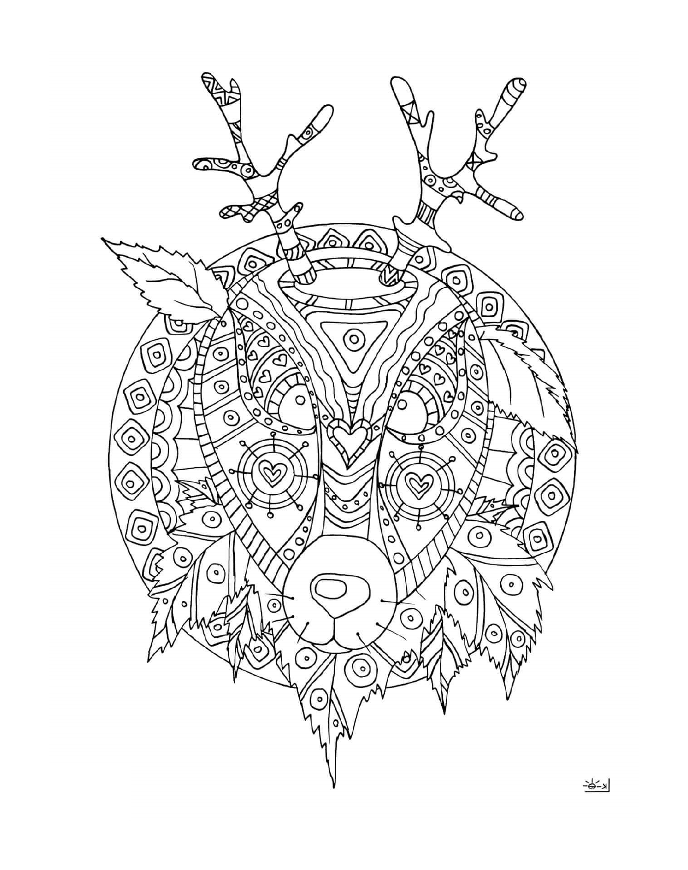 coloriage deer with tribal pattern adulte