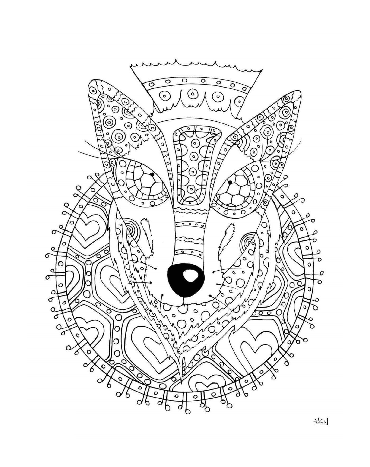 coloriage wolf with tribal pattern adulte