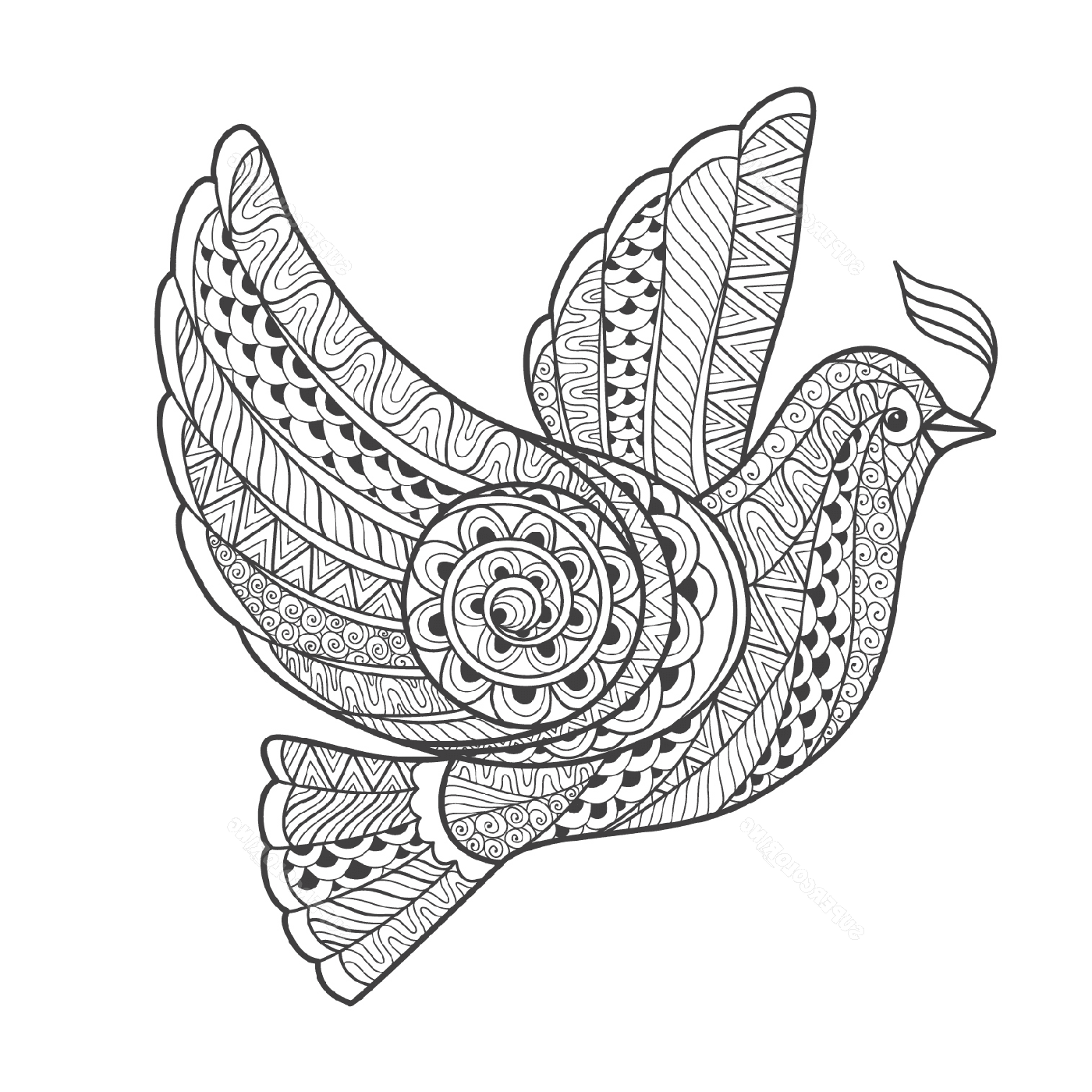 coloriage zentangle dove of peace adulte