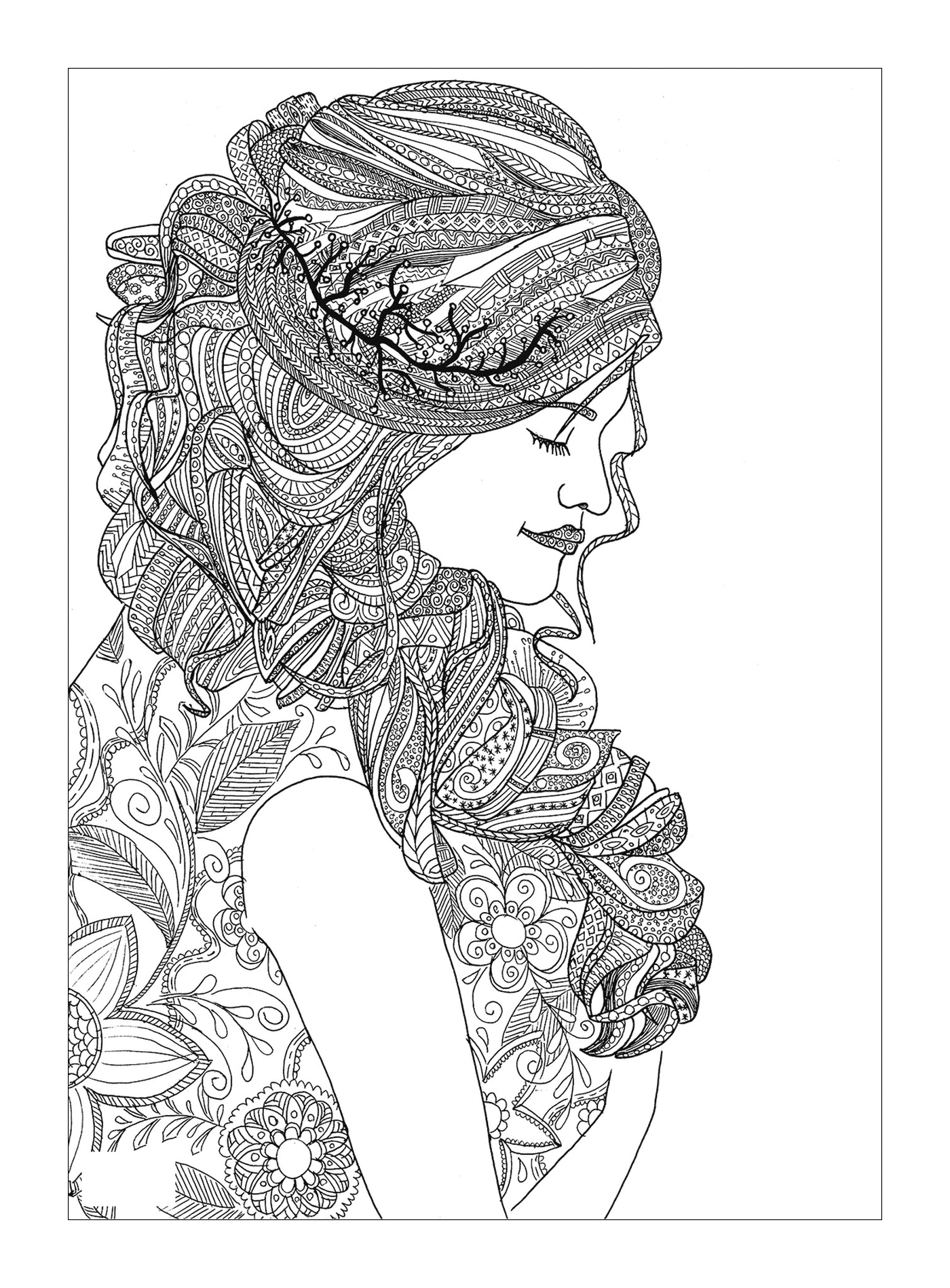 coloriage zentangle woman