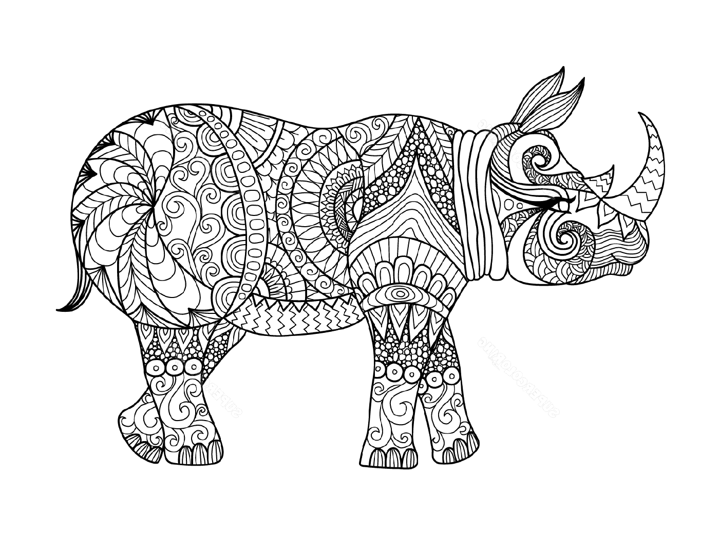 coloriage zentangle rhino adulte