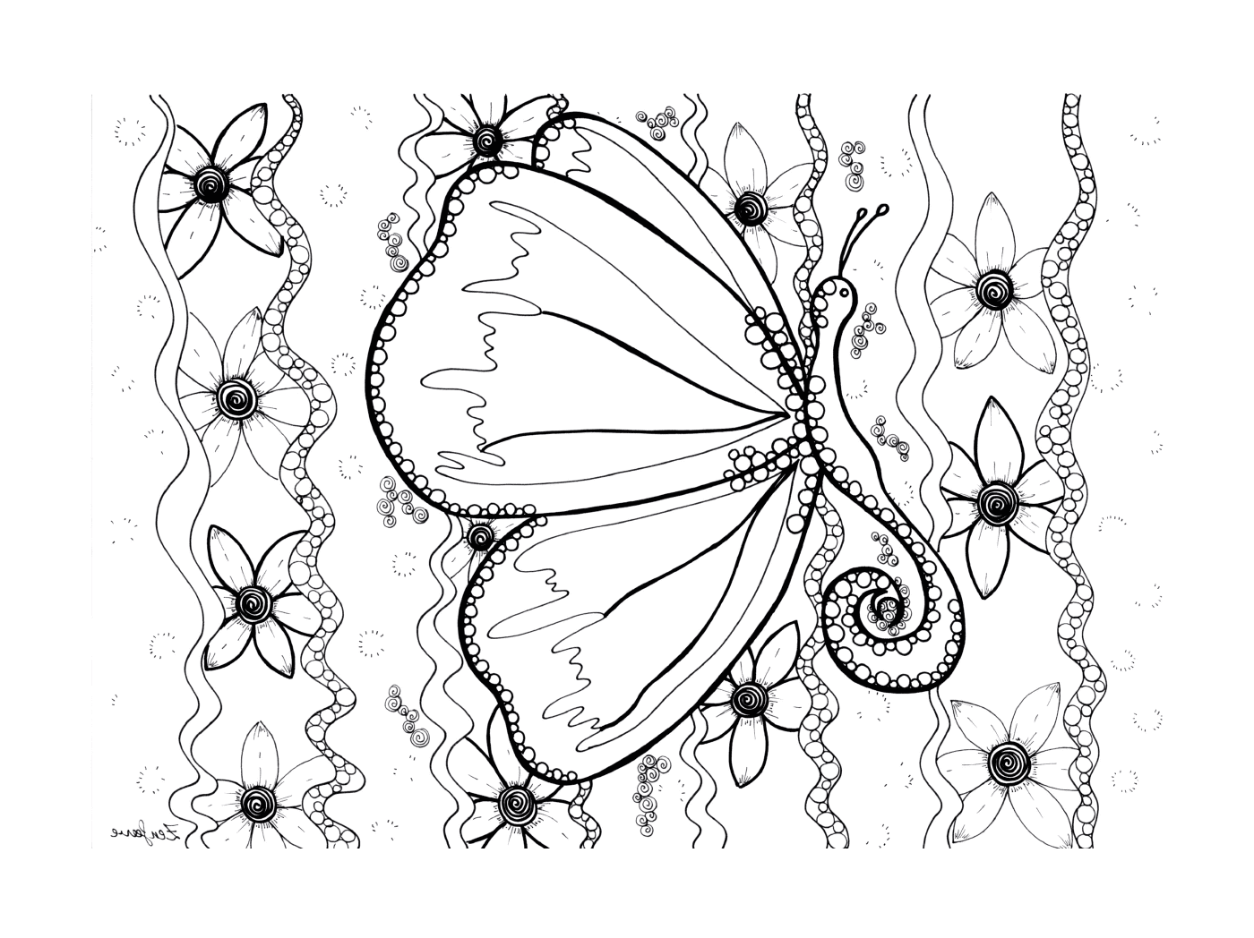 coloriage adulte butterfly by zenfeerie