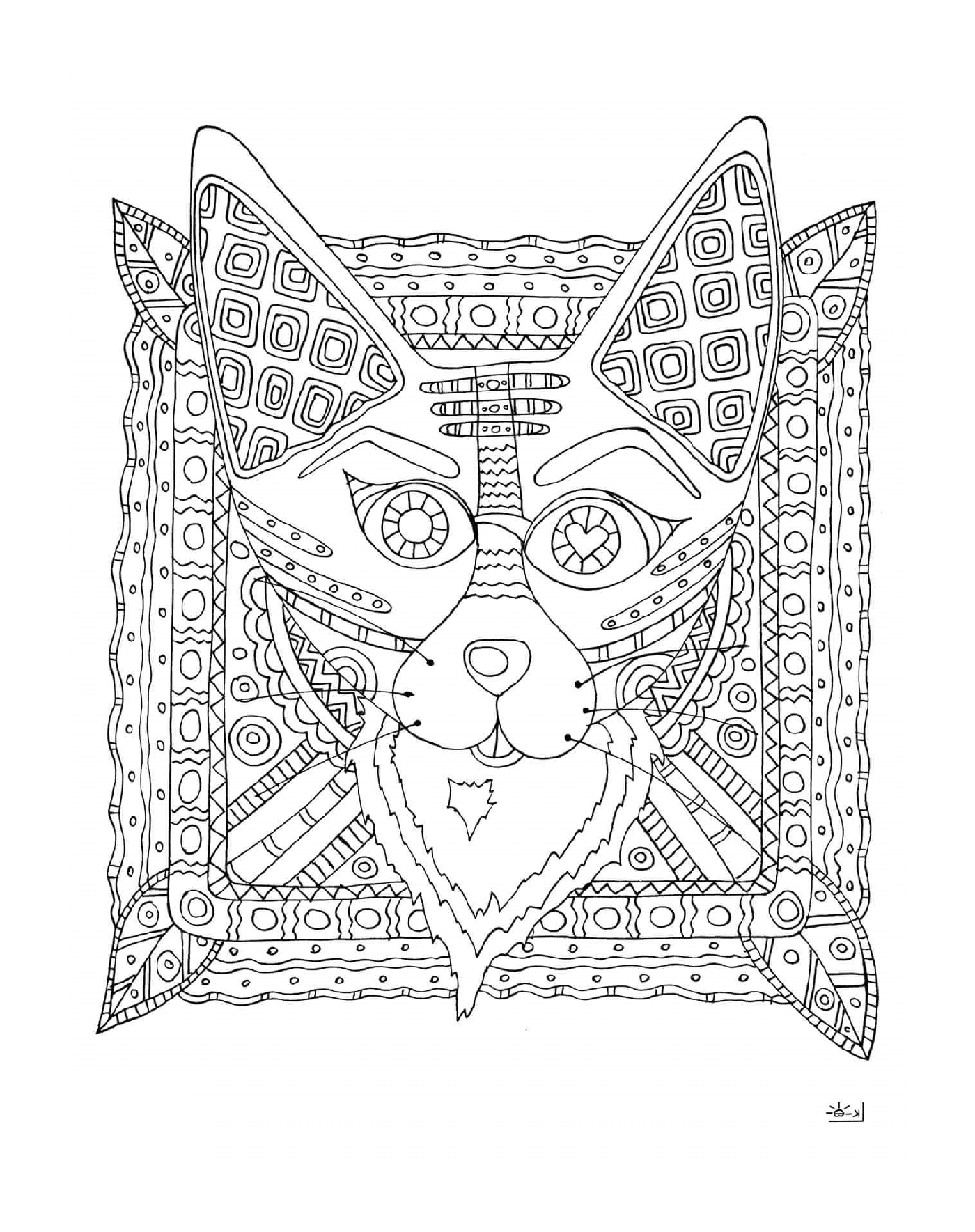 coloriage fox with tribal pattern adulte