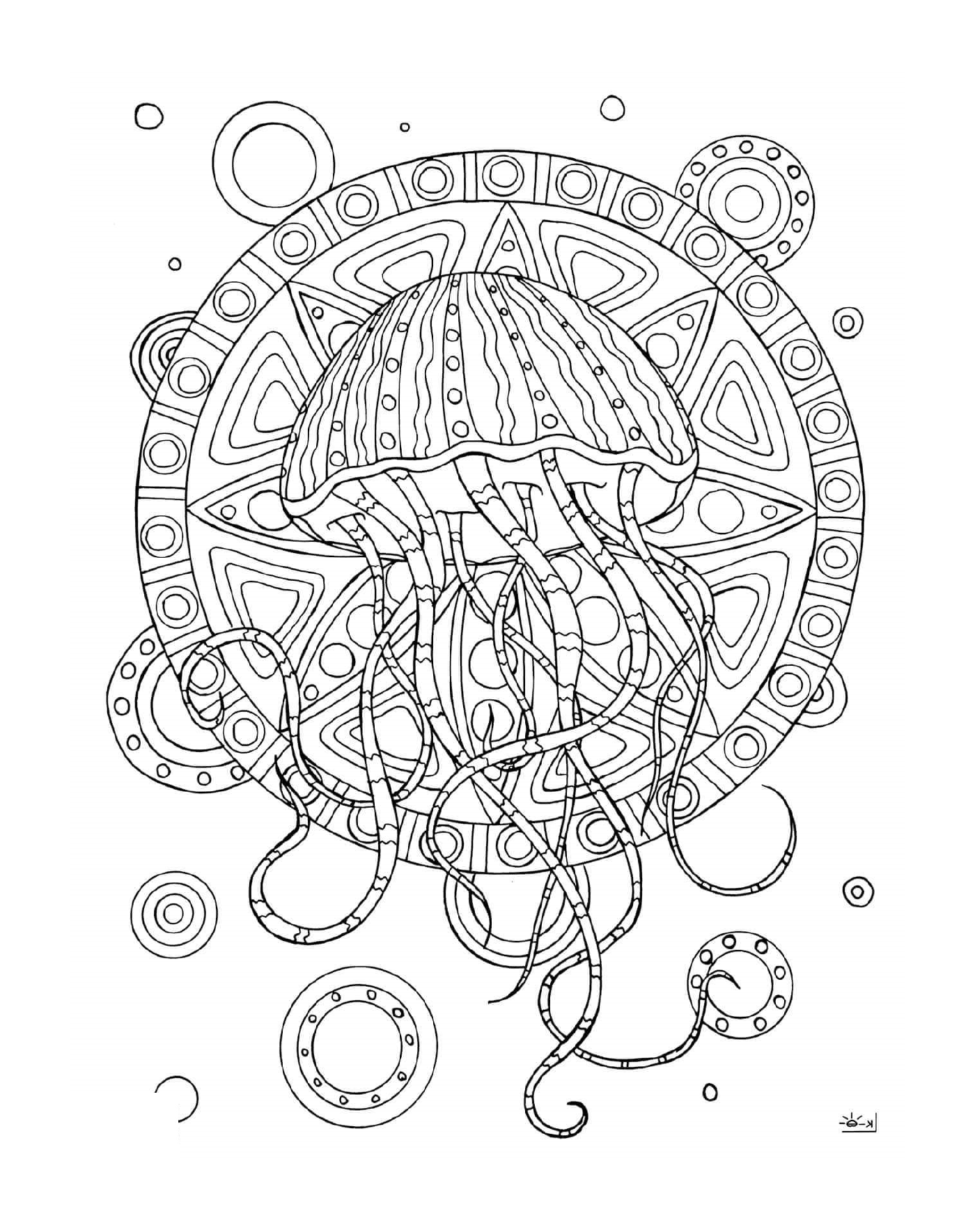coloriage jellyfish with tribal pattern adulte