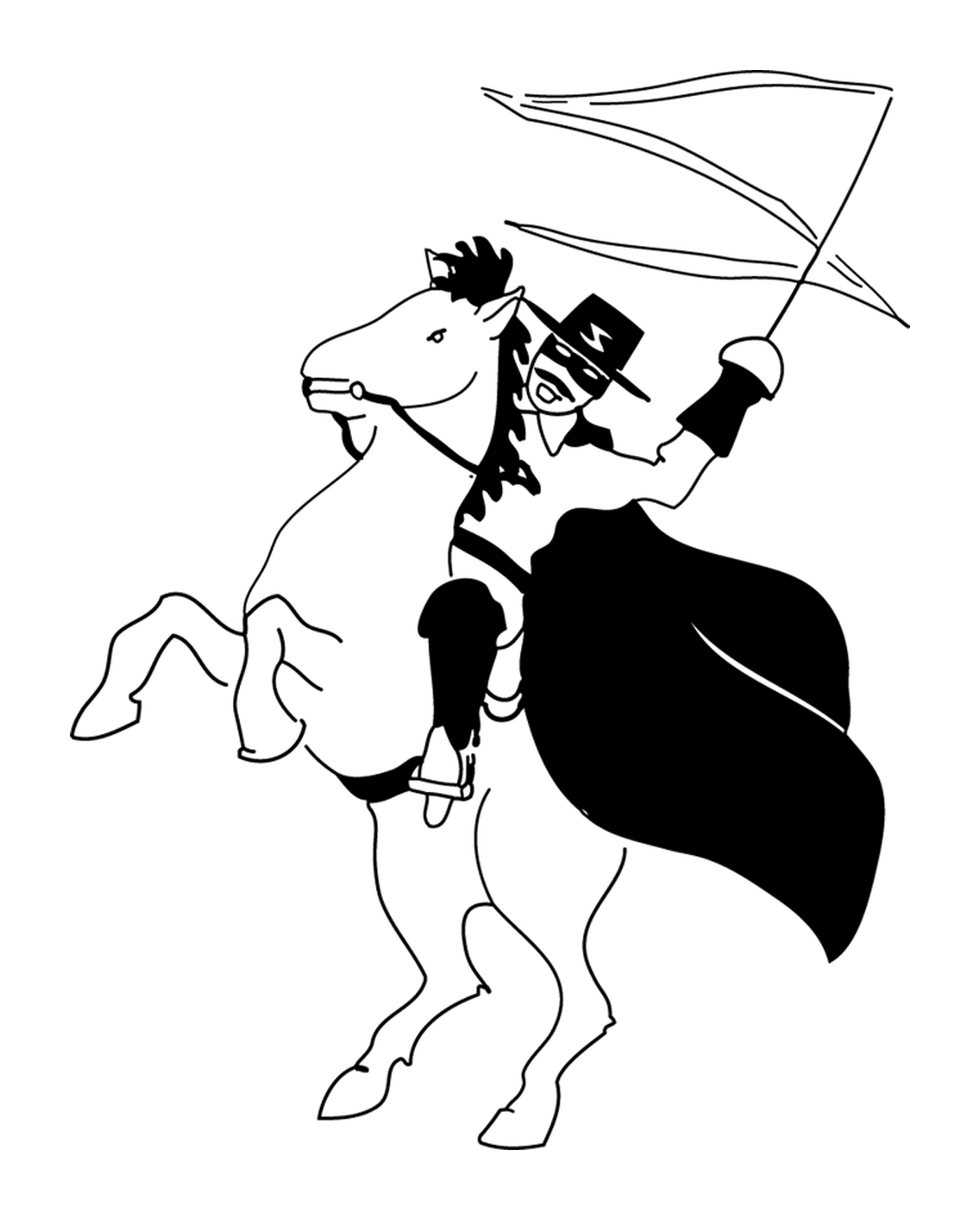 coloriage Zorro sur son cheval Tornado