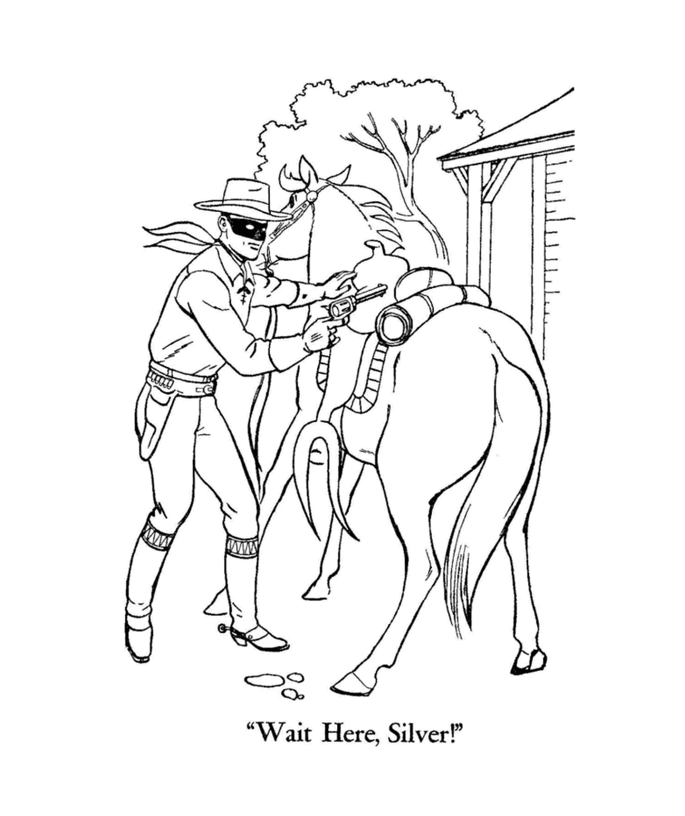 coloriage zorro avec un fusil et son cheval