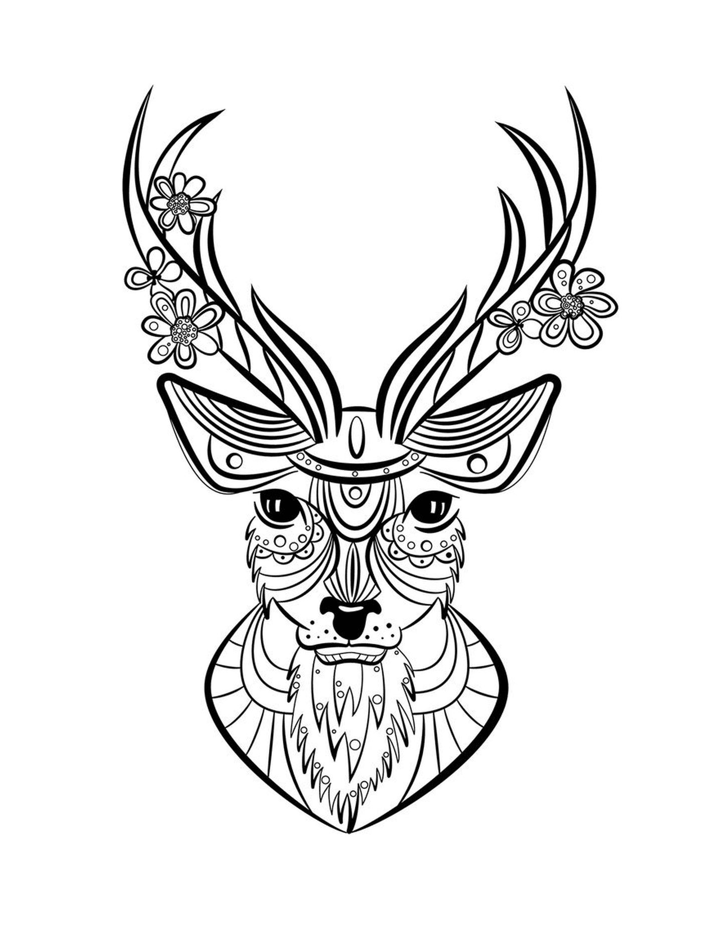   Cerf avec une tête ornée de motifs floraux 