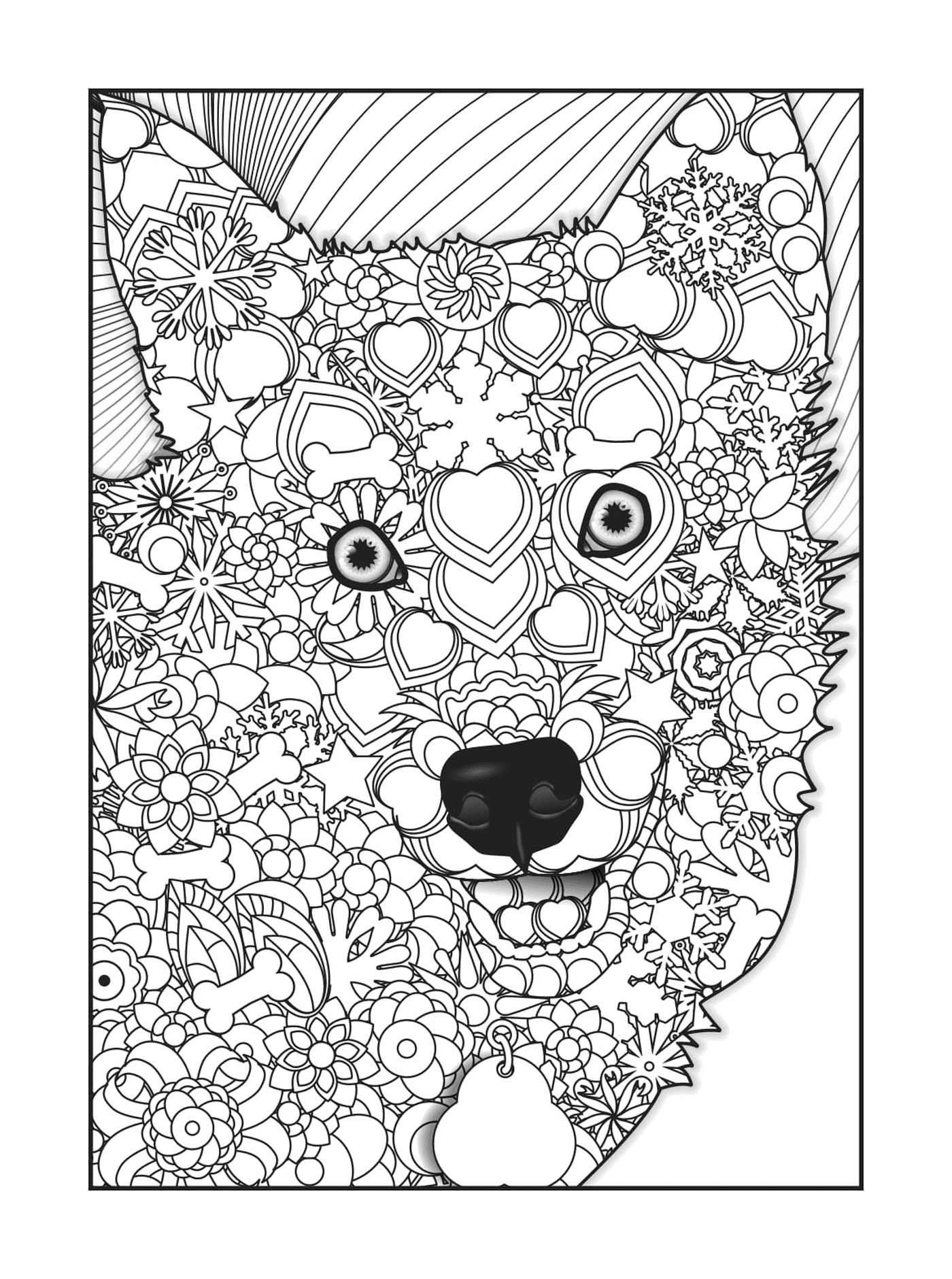   Loup avec des fleurs et des cœurs 