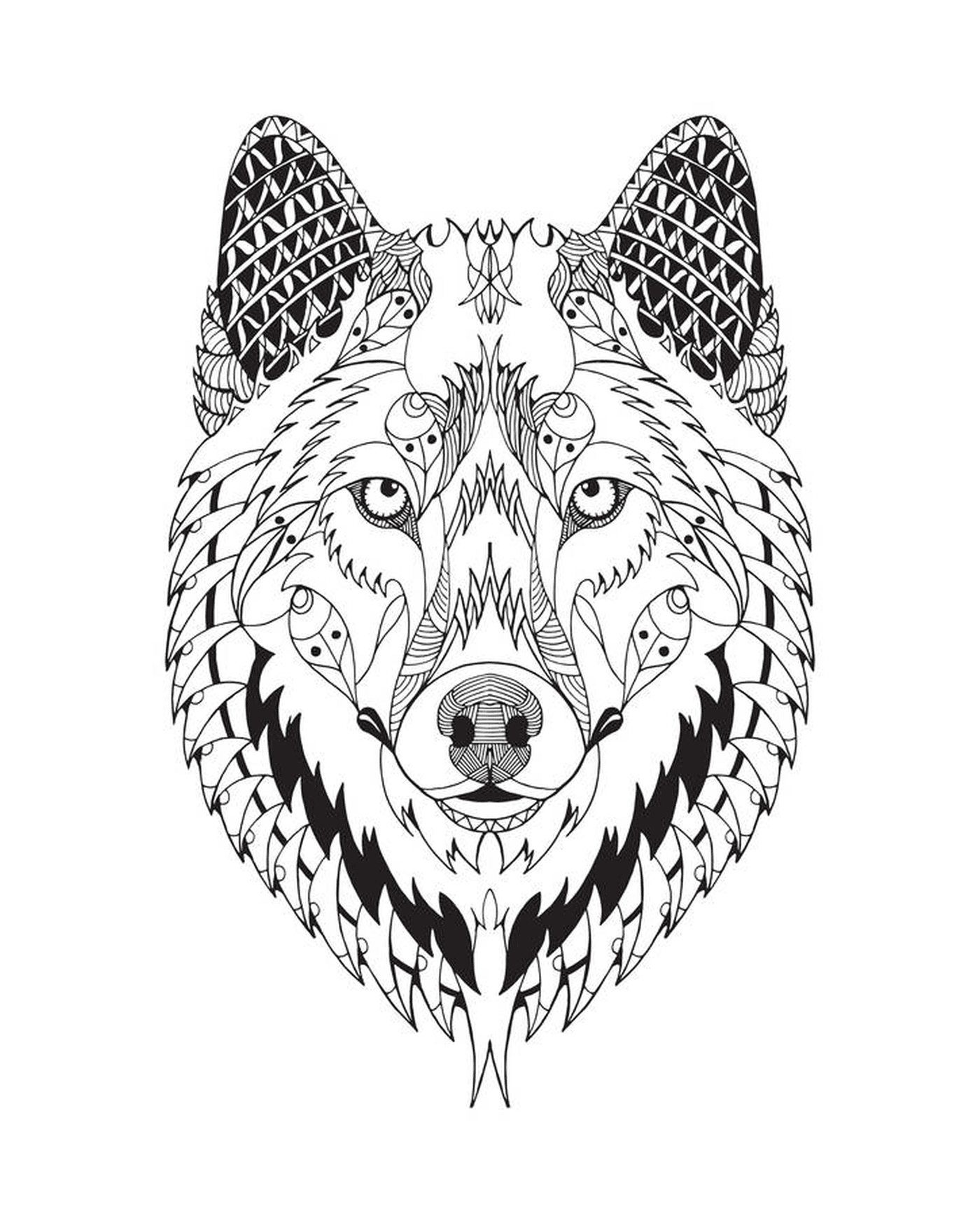   Loup magnifique avec des motifs zentangle 