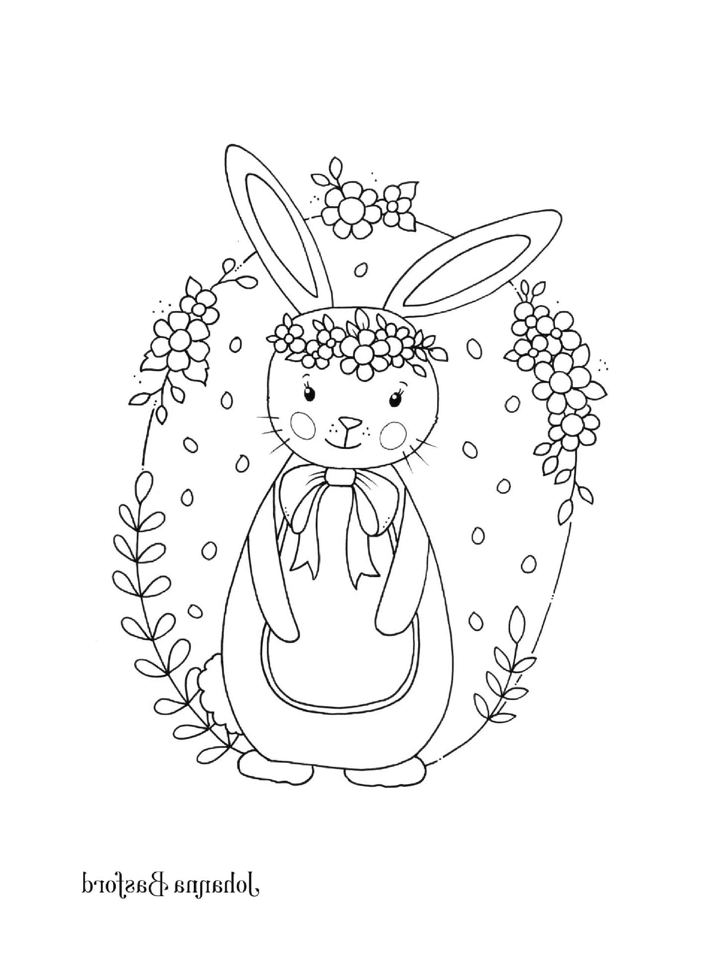   Un lapin avec une couronne de fleurs 