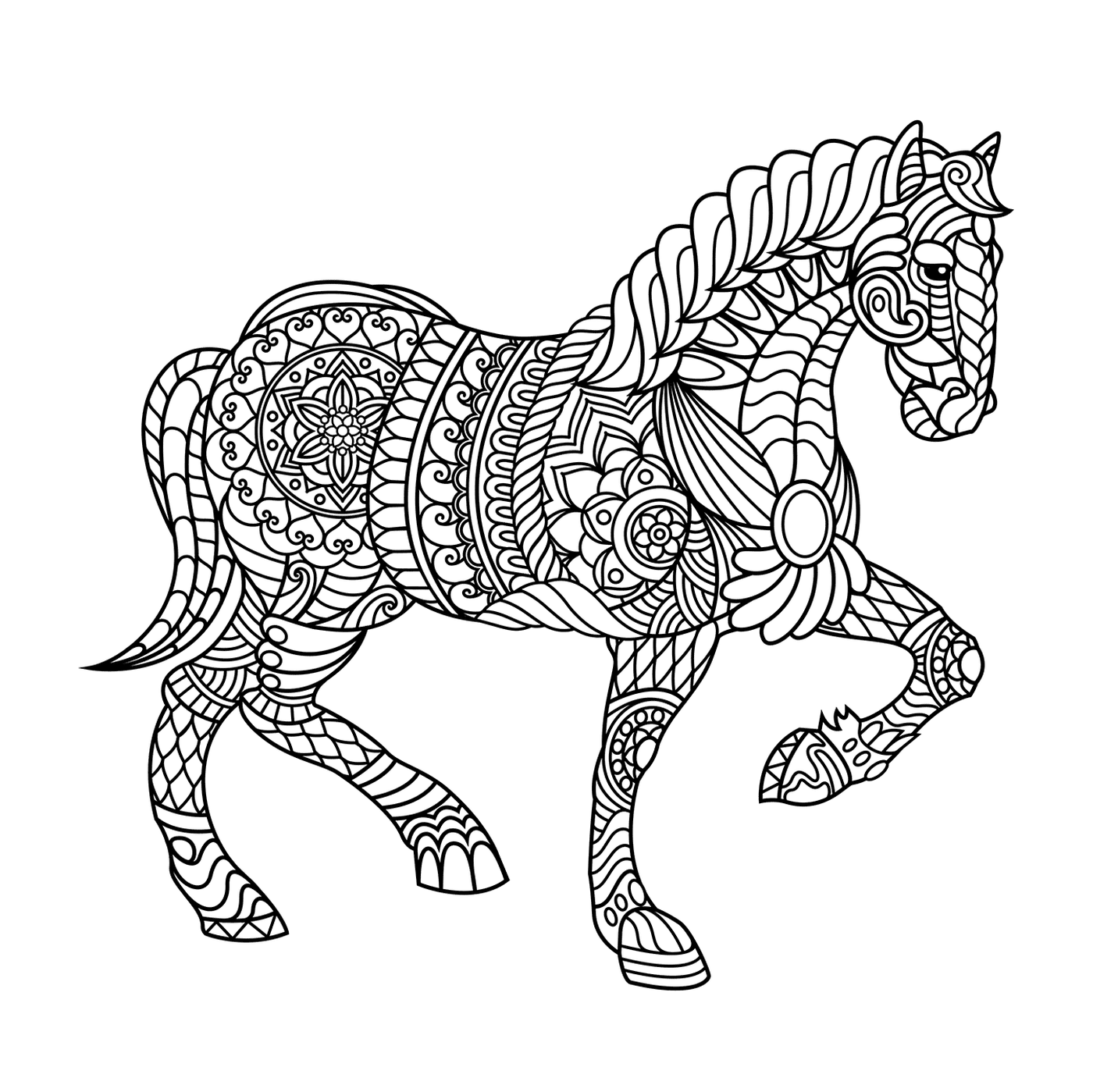   Un adulte d'un cheval dans un style floral 