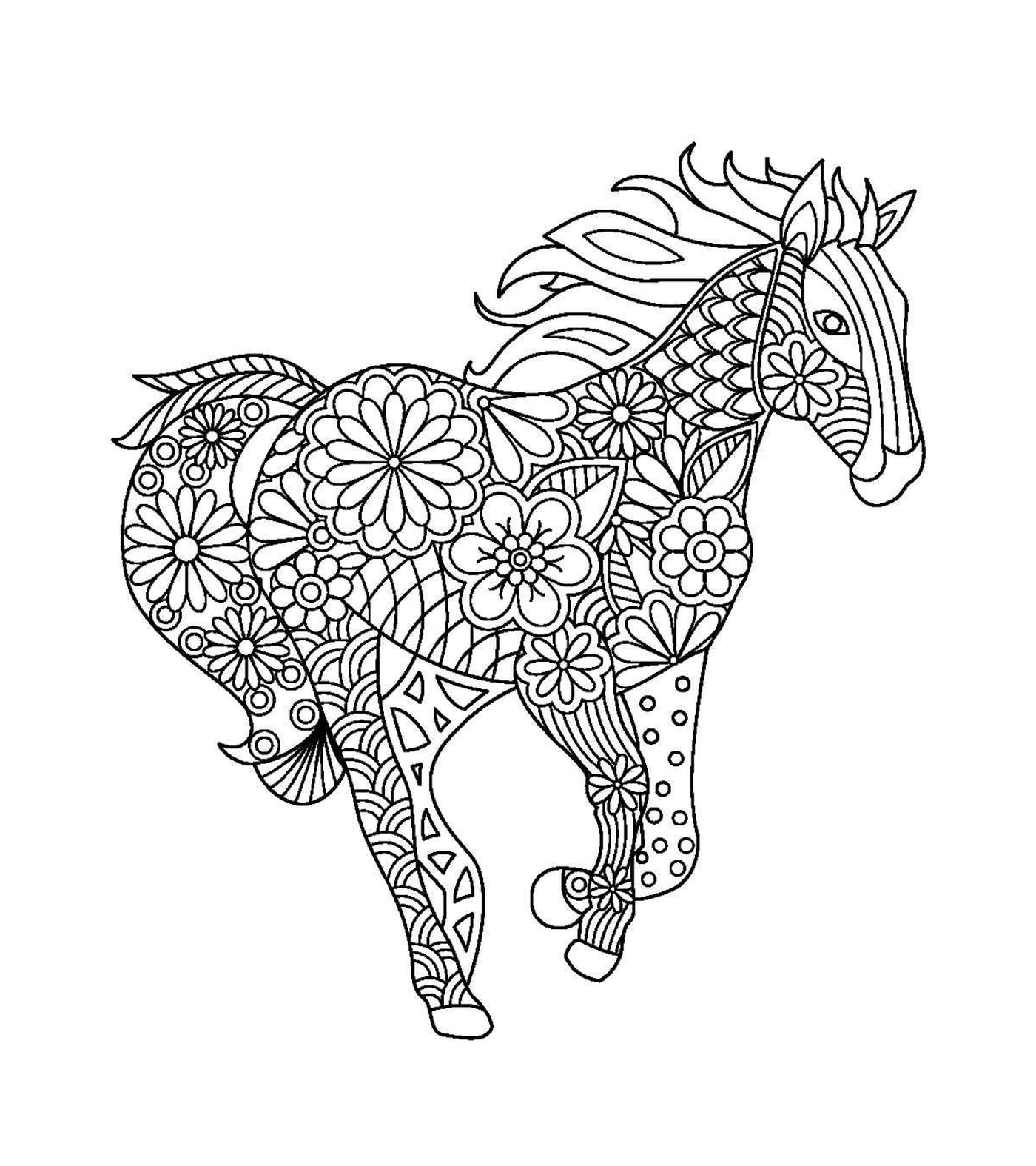   Un adulte d'un cheval avec des designs floraux 