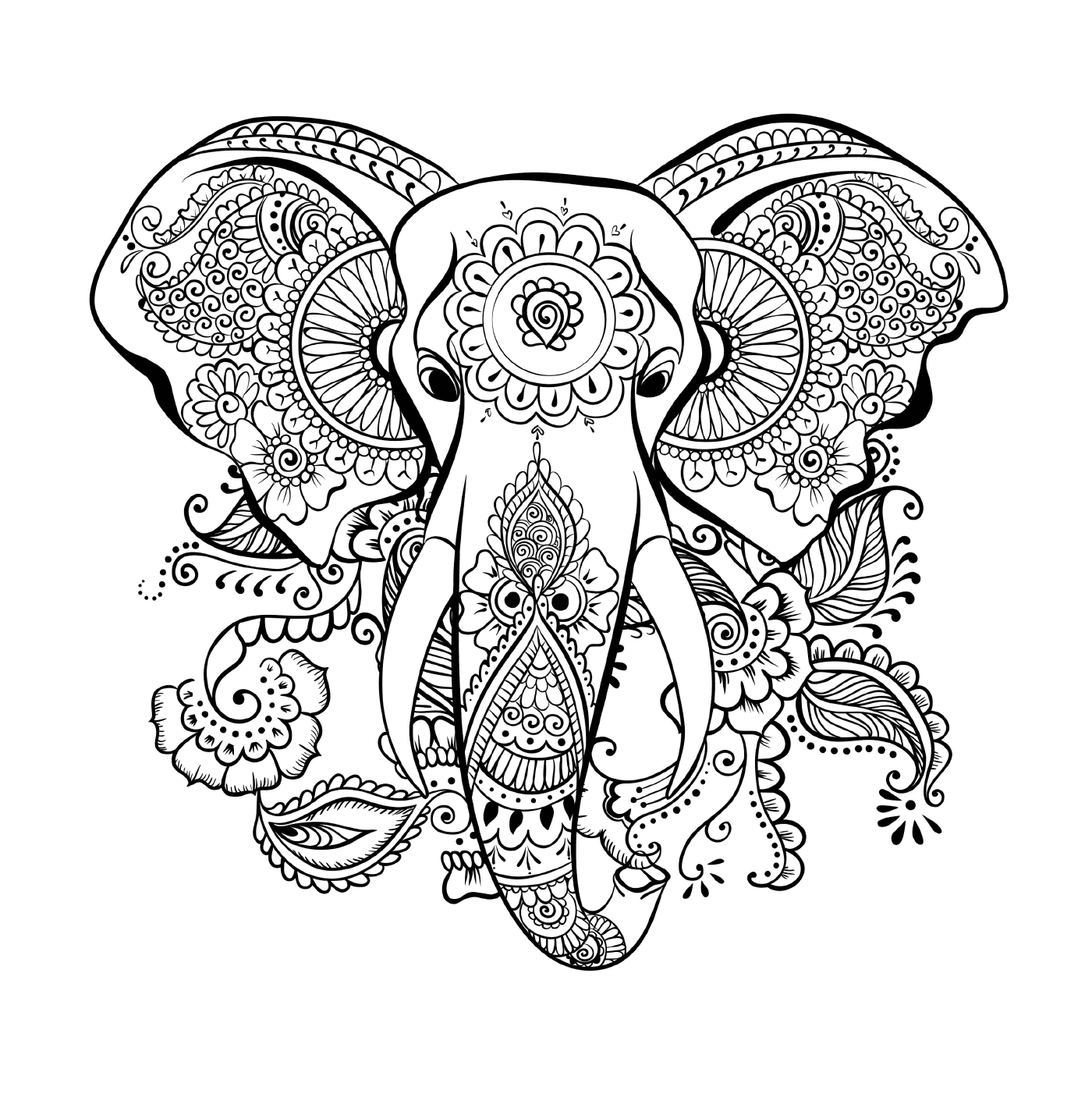   Un éléphant avec un motif floral sur sa tête 