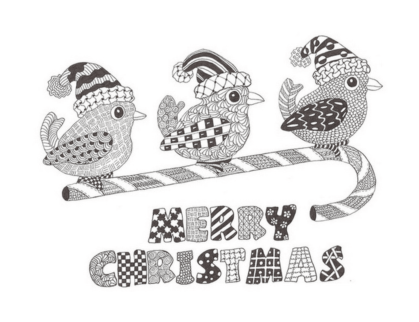   Joyeux Noël - Trois oiseaux sur un arbre de Noël 