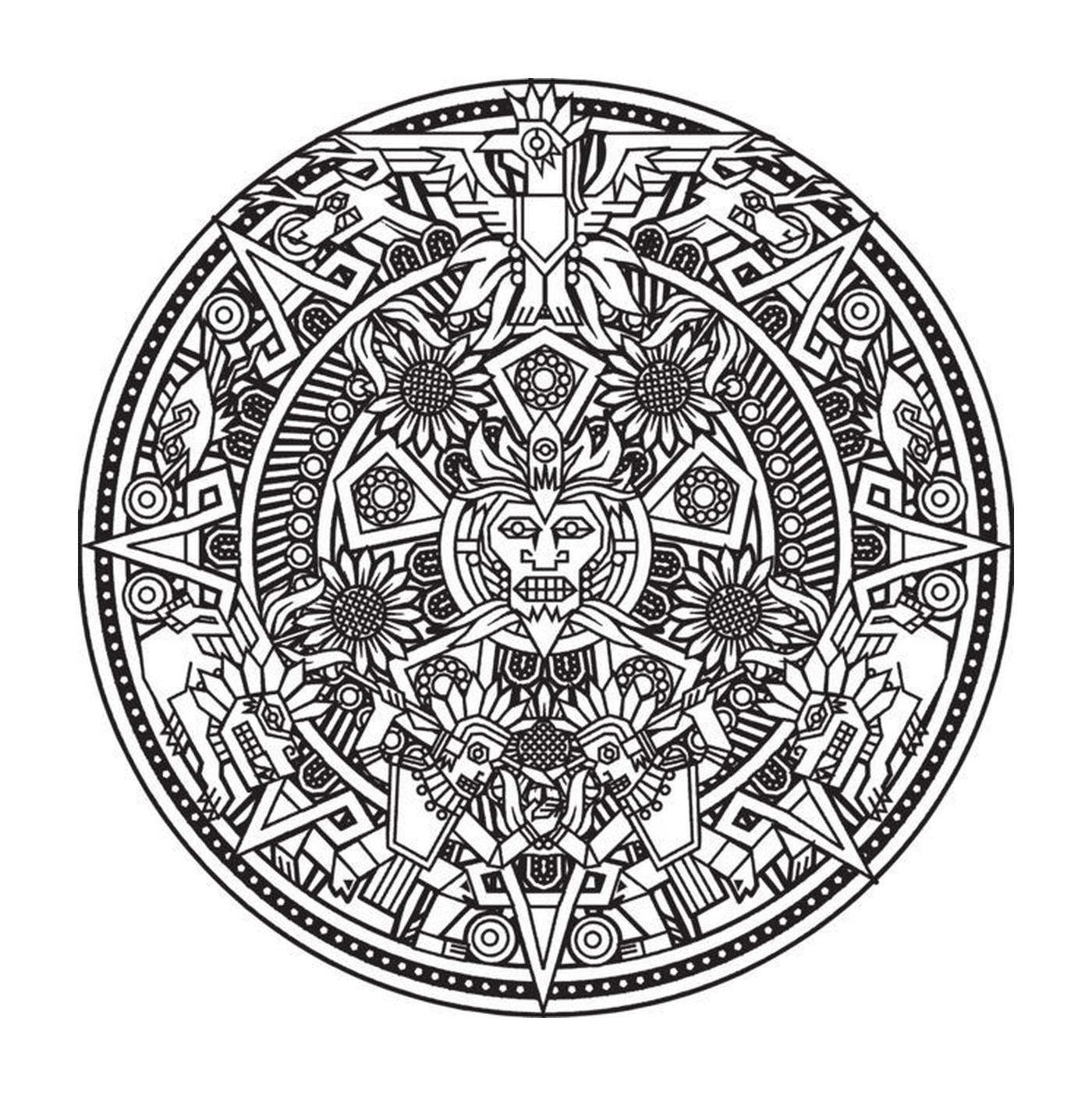   Inspiration incas maya azteque en mandala 