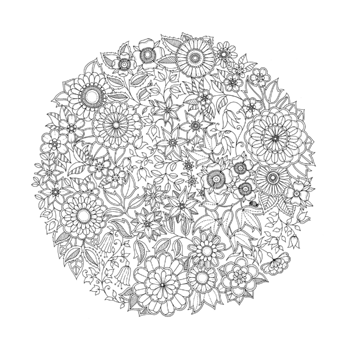   Modèle circulaire de fleurs en noir et blanc 